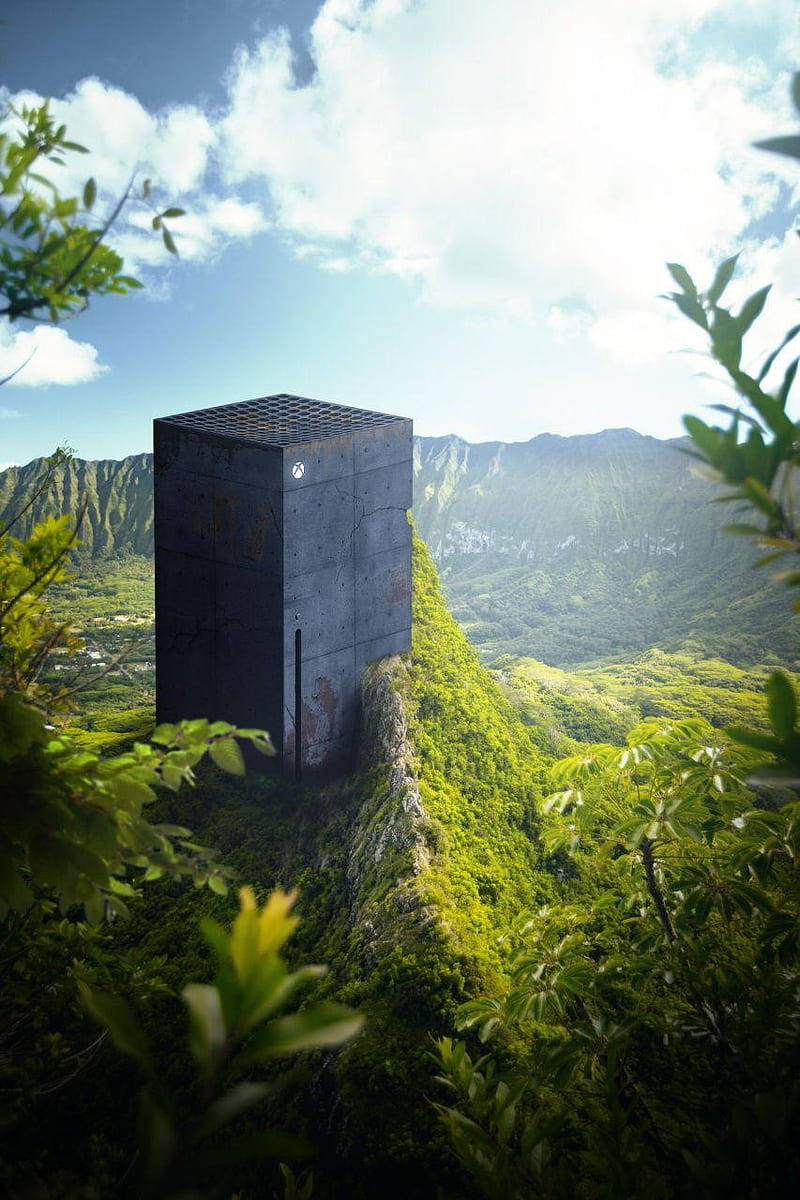 Xbox Series X, black, lush green mountain ridge, SD Phone Wallpaper