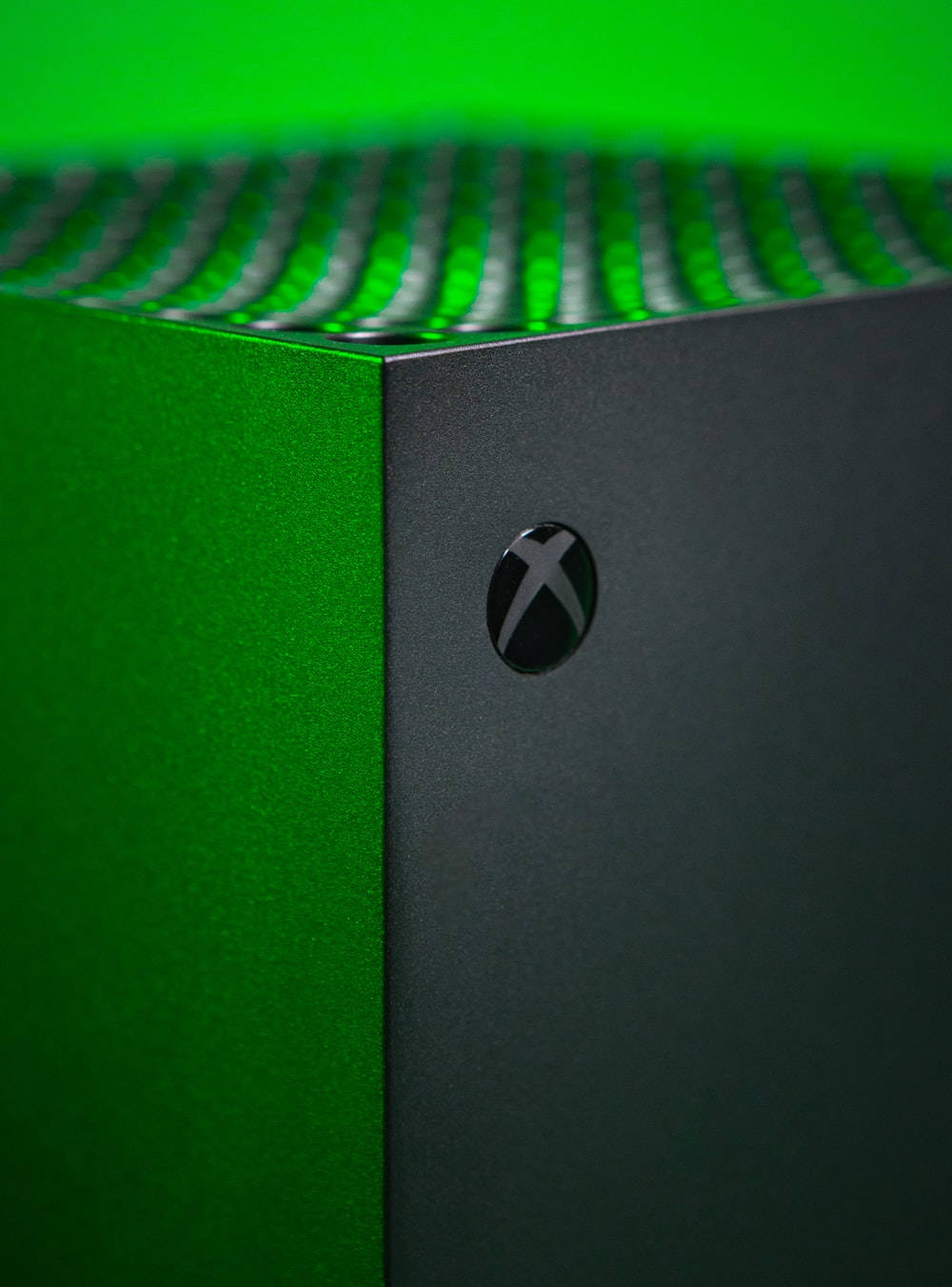 Xbox Series X, grey matte console, vibrant green glowing vents, HD Phone Wallpaper