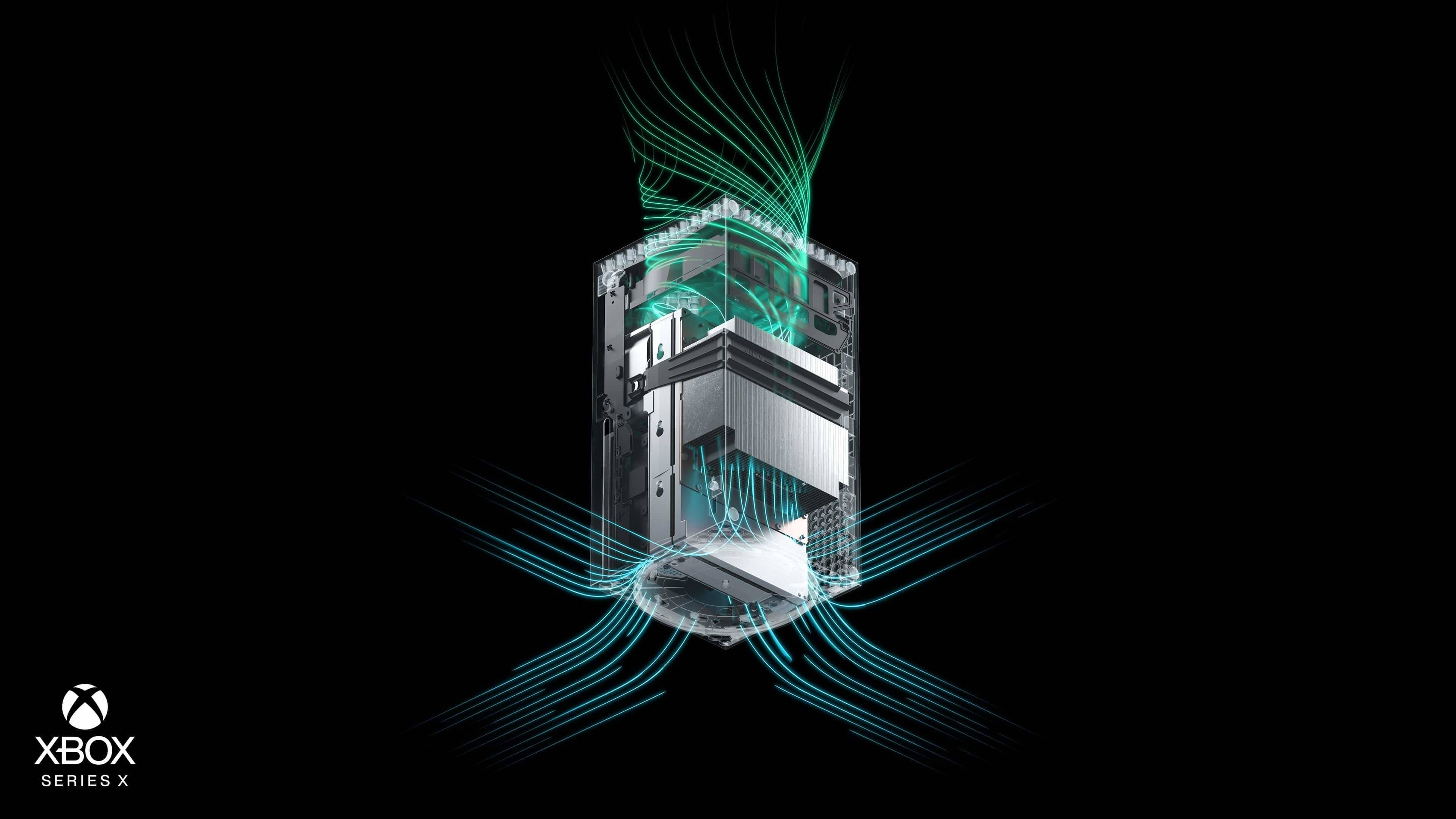 Xbox Series X, teal energy streams, black background, 4K Desktop Wallpaper