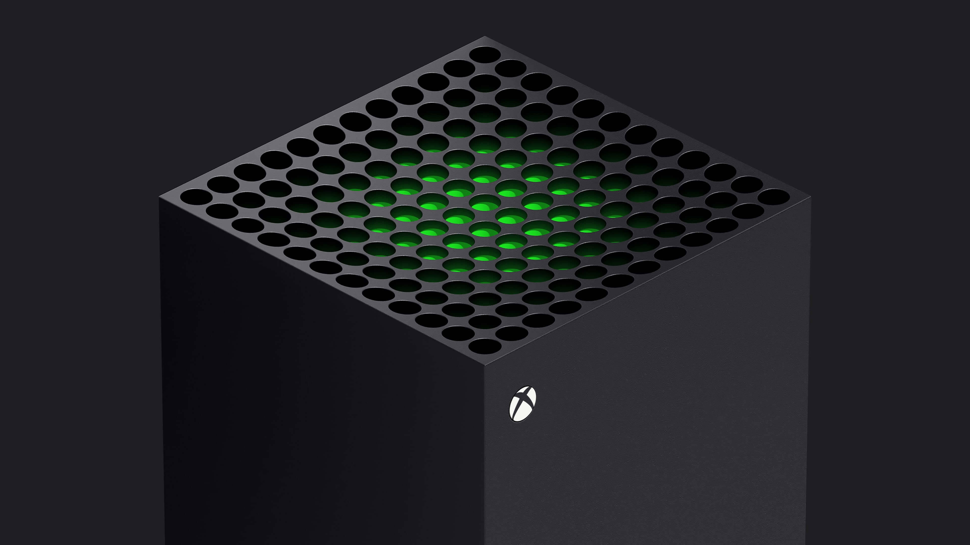 Xbox Series X, black, glowing green LED lights, 4K Desktop Wallpaper