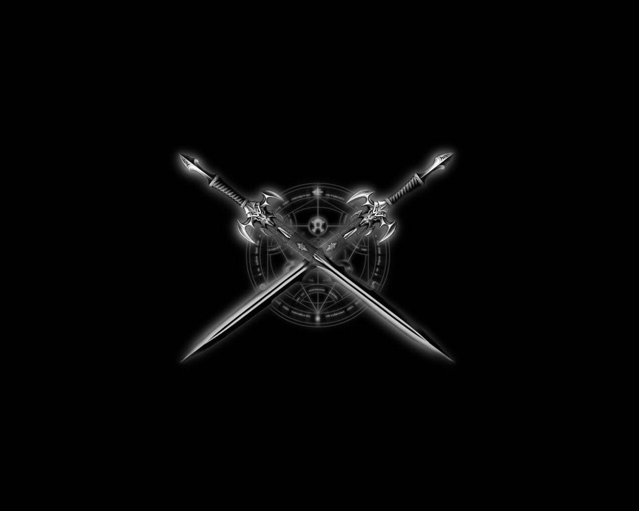 X-Sword, glowing mystical symbol, stark black background, HD Desktop Wallpaper
