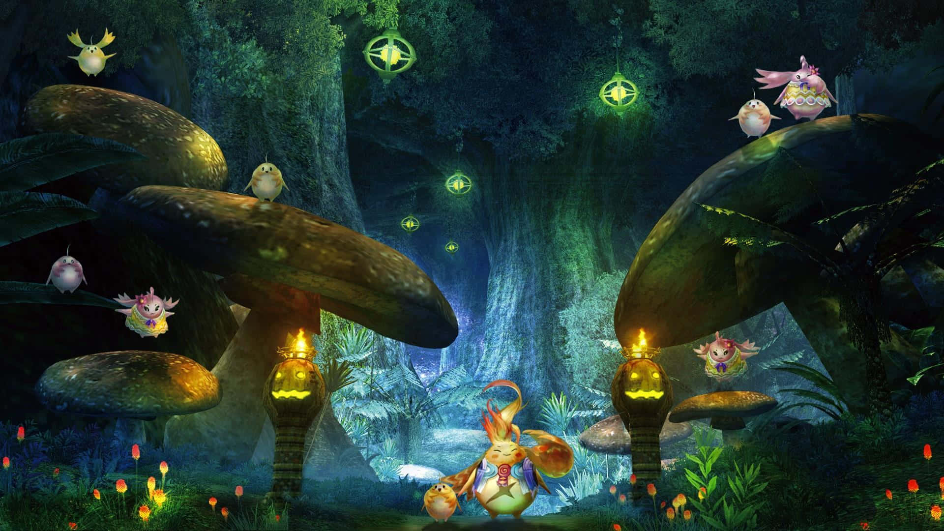 Xenoblade, forest, glowing mushrooms, Full HD Desktop Wallpaper