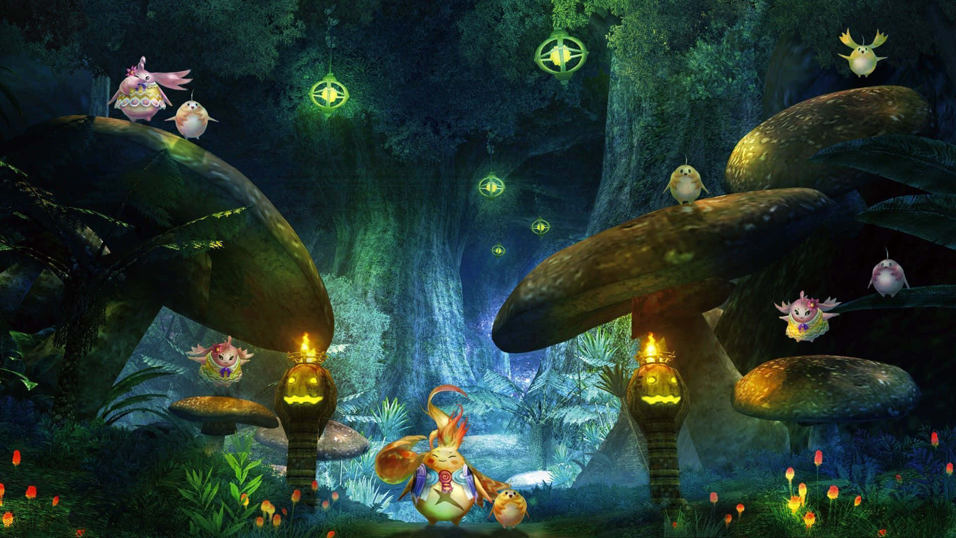 Xenoblade, forest, giant glowing mushrooms, Full HD Desktop Wallpaper