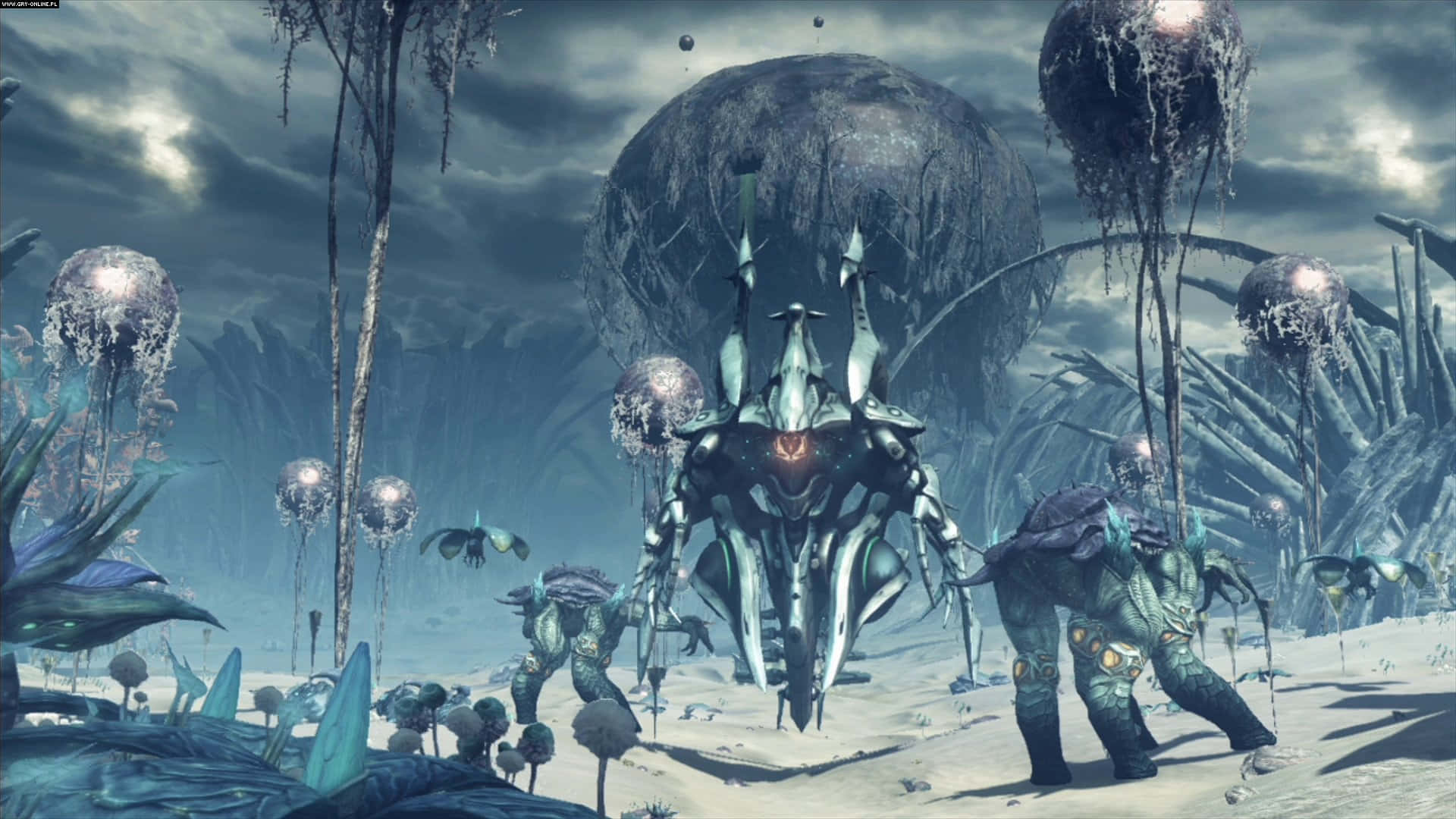Xenoblade, biomechanical alien creature, glowing flora, Full HD Desktop Wallpaper