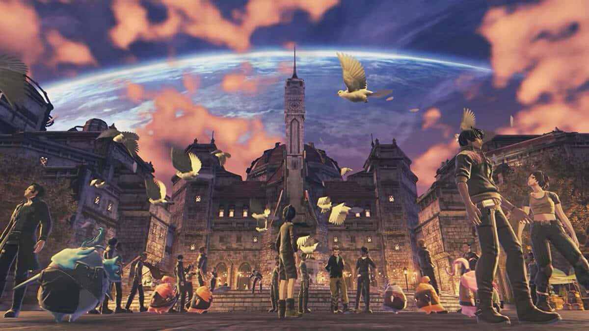 Xenoblade, clock tower, twilight sky, SD Desktop Wallpaper