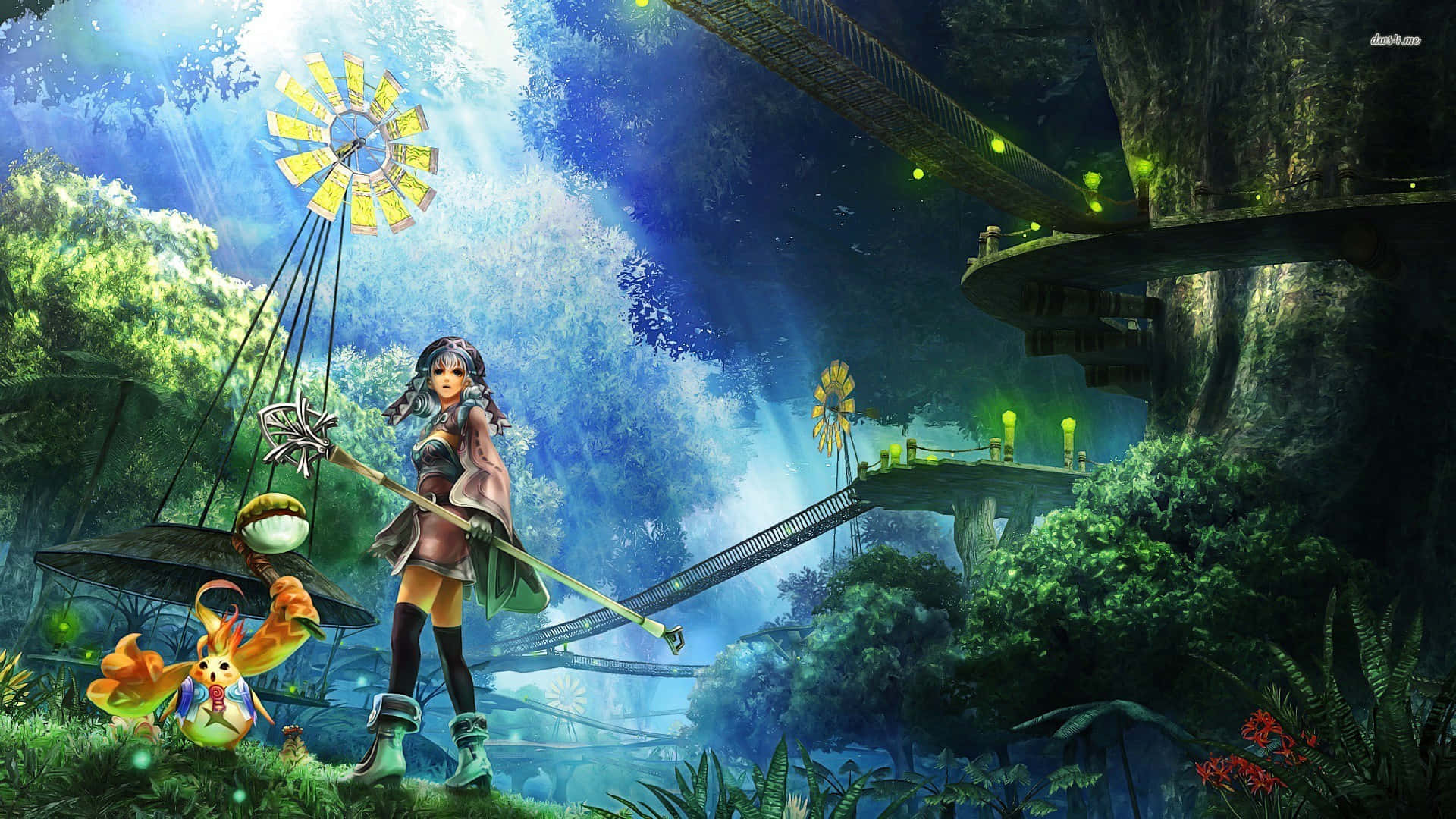 Xenoblade, glowing bridges, windmills, Full HD Desktop Wallpaper