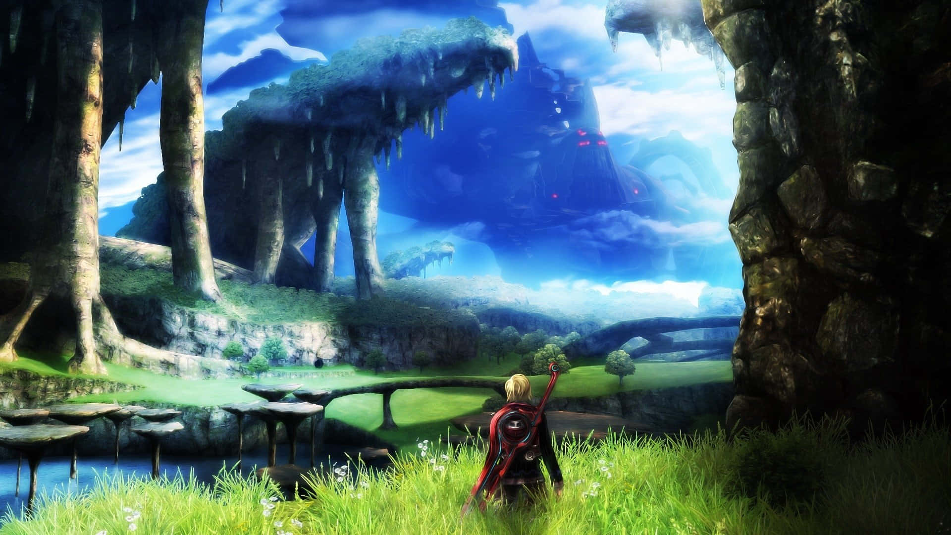Xenoblade, floating island, vibrant green grass, Full HD Desktop Wallpaper