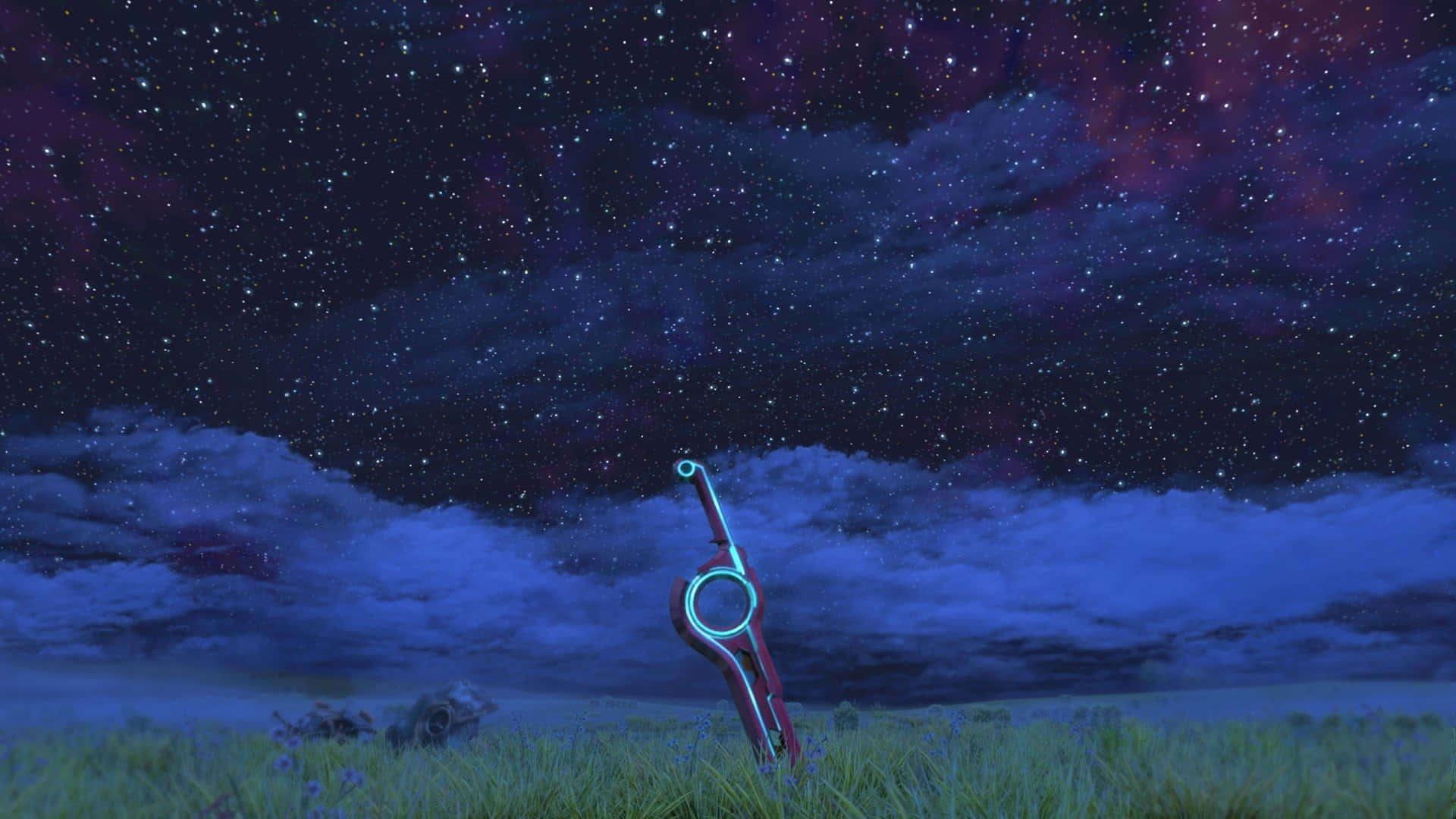 Xenoblade, glowing futuristic sword, grassy field, Full HD Desktop Wallpaper