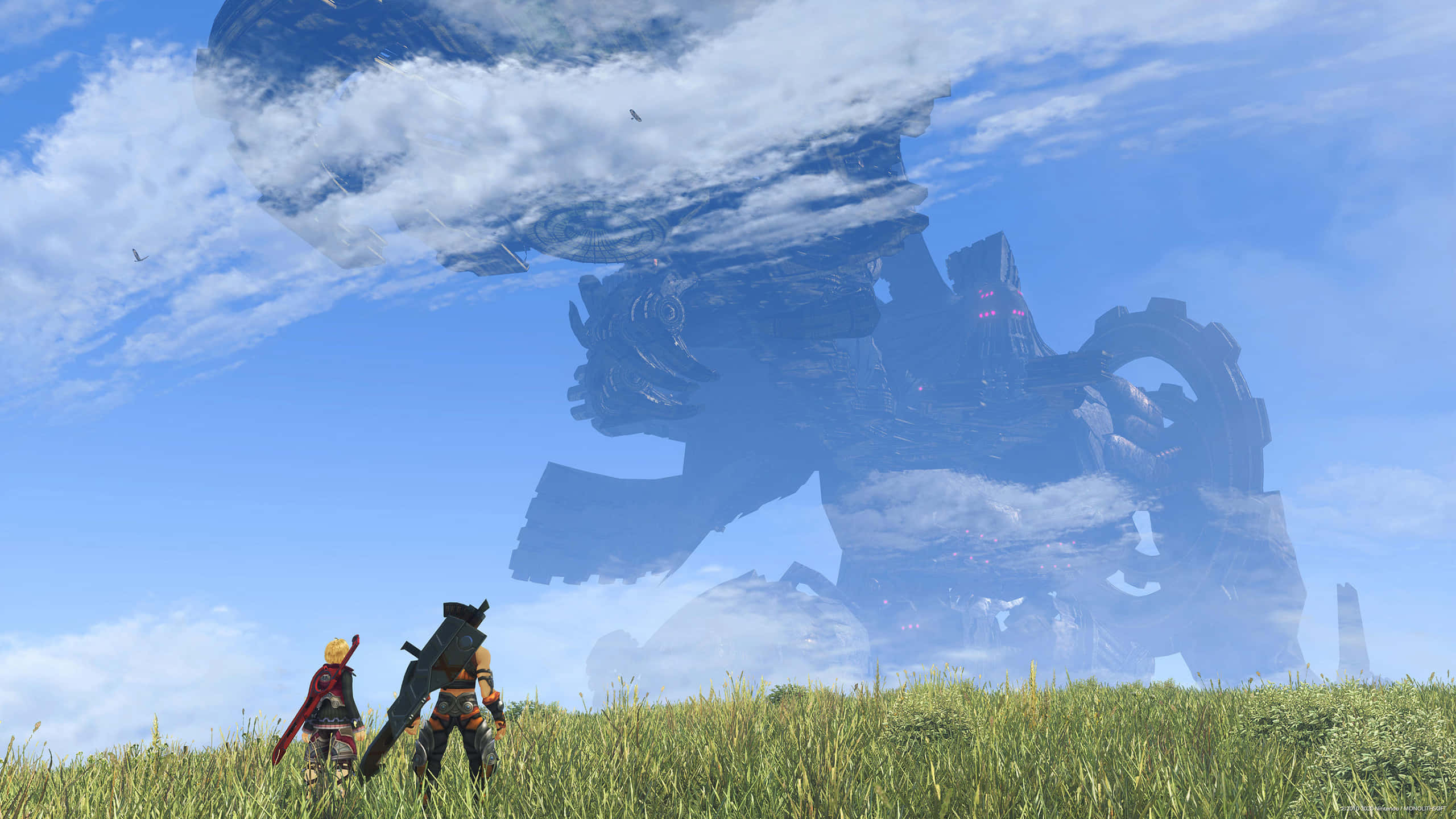 Xenoblade, floating mechanical beast, grassy field, 2K Desktop Wallpaper