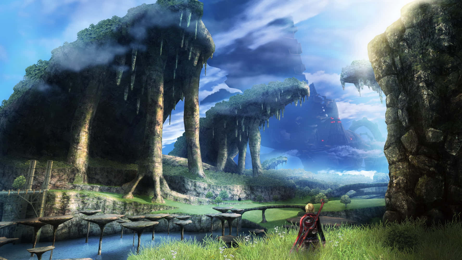 Xenoblade, floating rock formations, moss, Full HD Desktop Wallpaper