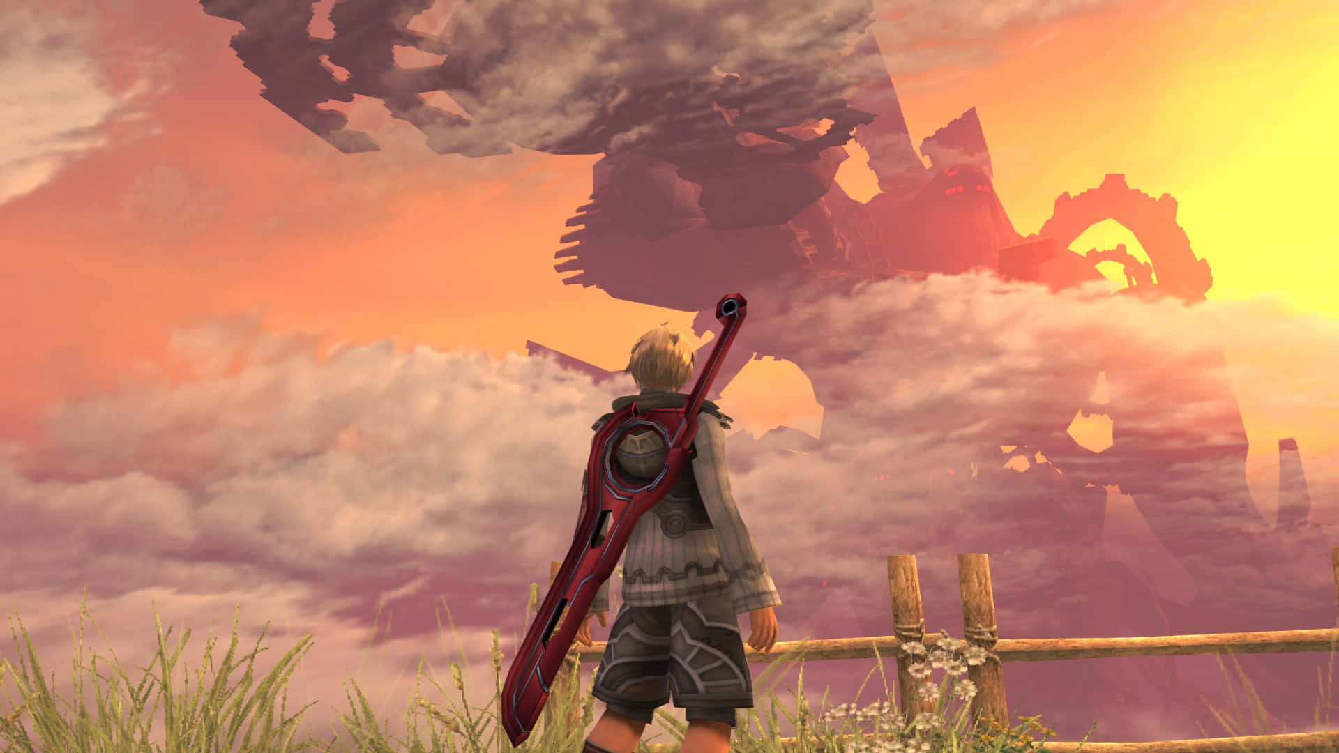 Xenoblade, red sword, grassy hill, Full HD Desktop Wallpaper