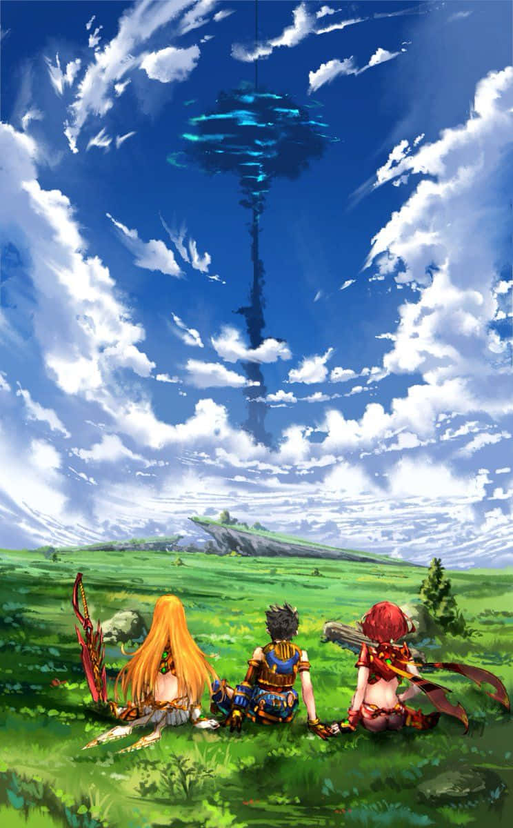 Xenoblade, glowing blue tree, bright blue sky, SD Phone Wallpaper