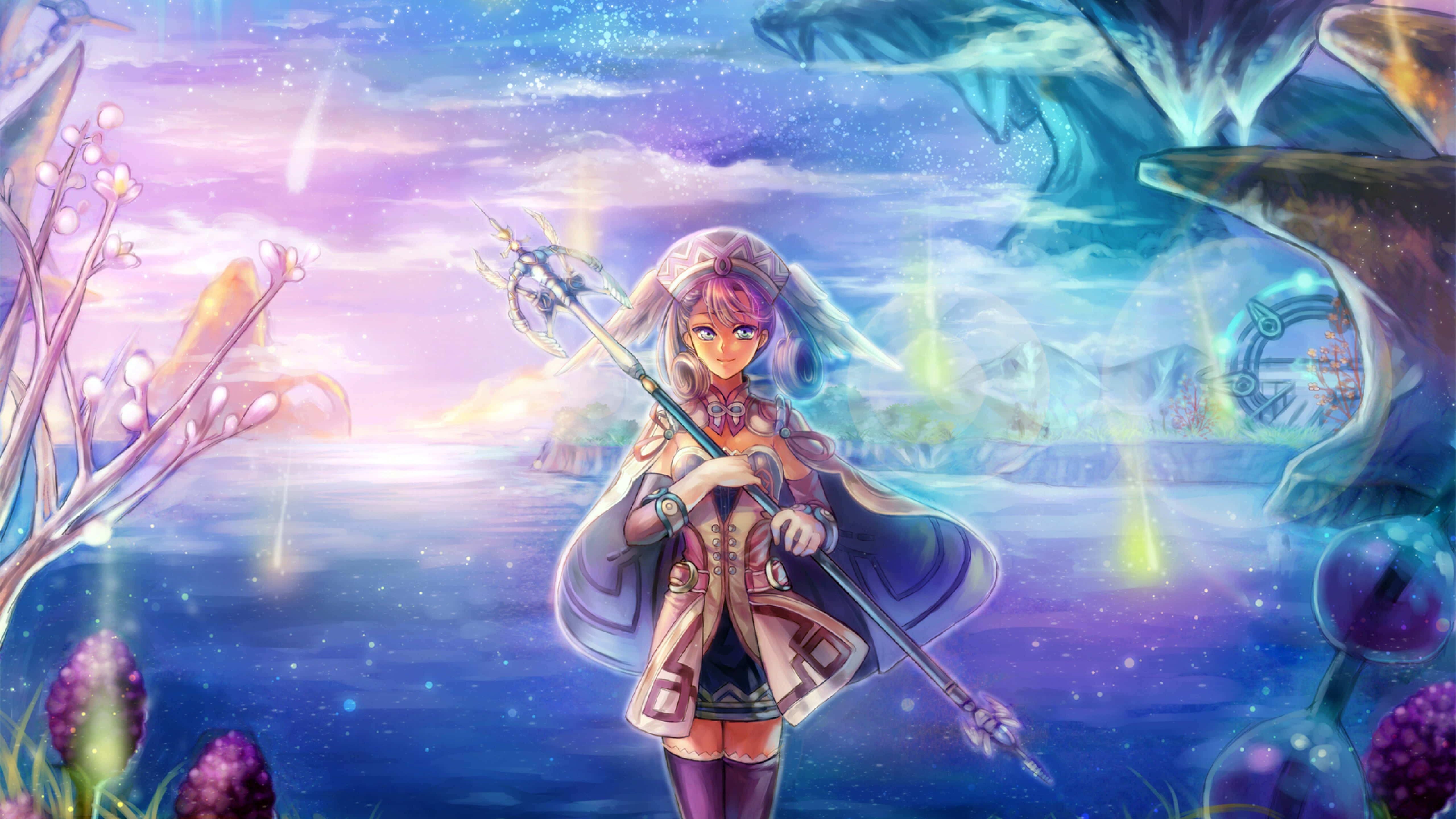 Xenoblade, pink hair, staff, 5K Desktop Wallpaper