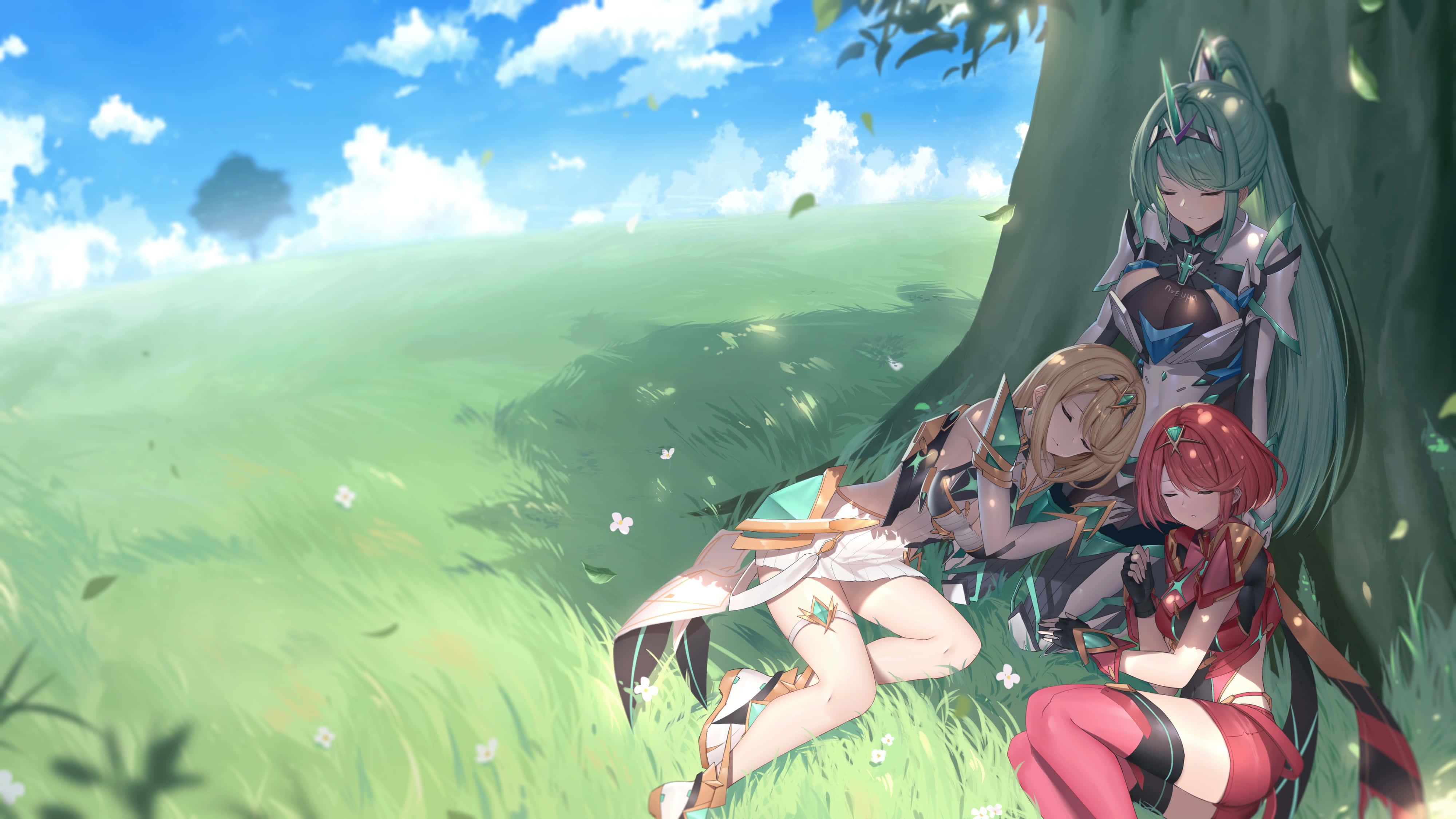 Xenoblade, anime girls, tree, 4K Desktop Wallpaper