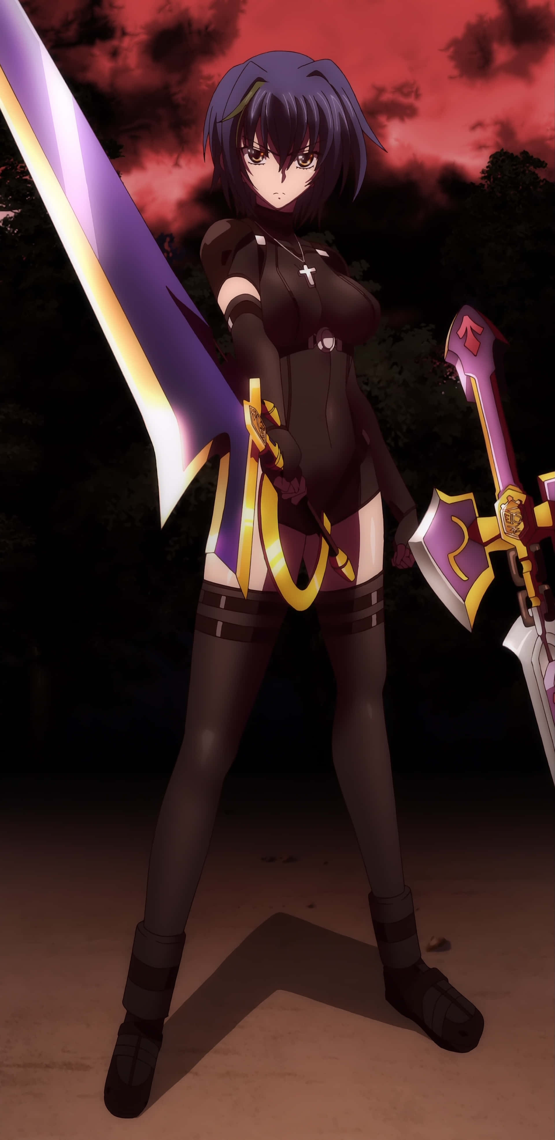 Xenovia Quarta, glowing purple sword, axe, 4K Phone Wallpaper