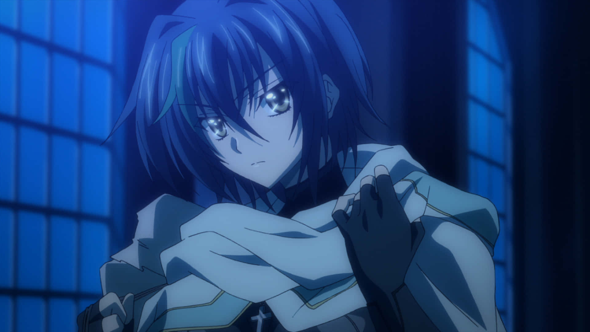 Xenovia Quarta, blue-haired anime character, white uniform, Full HD Desktop Wallpaper