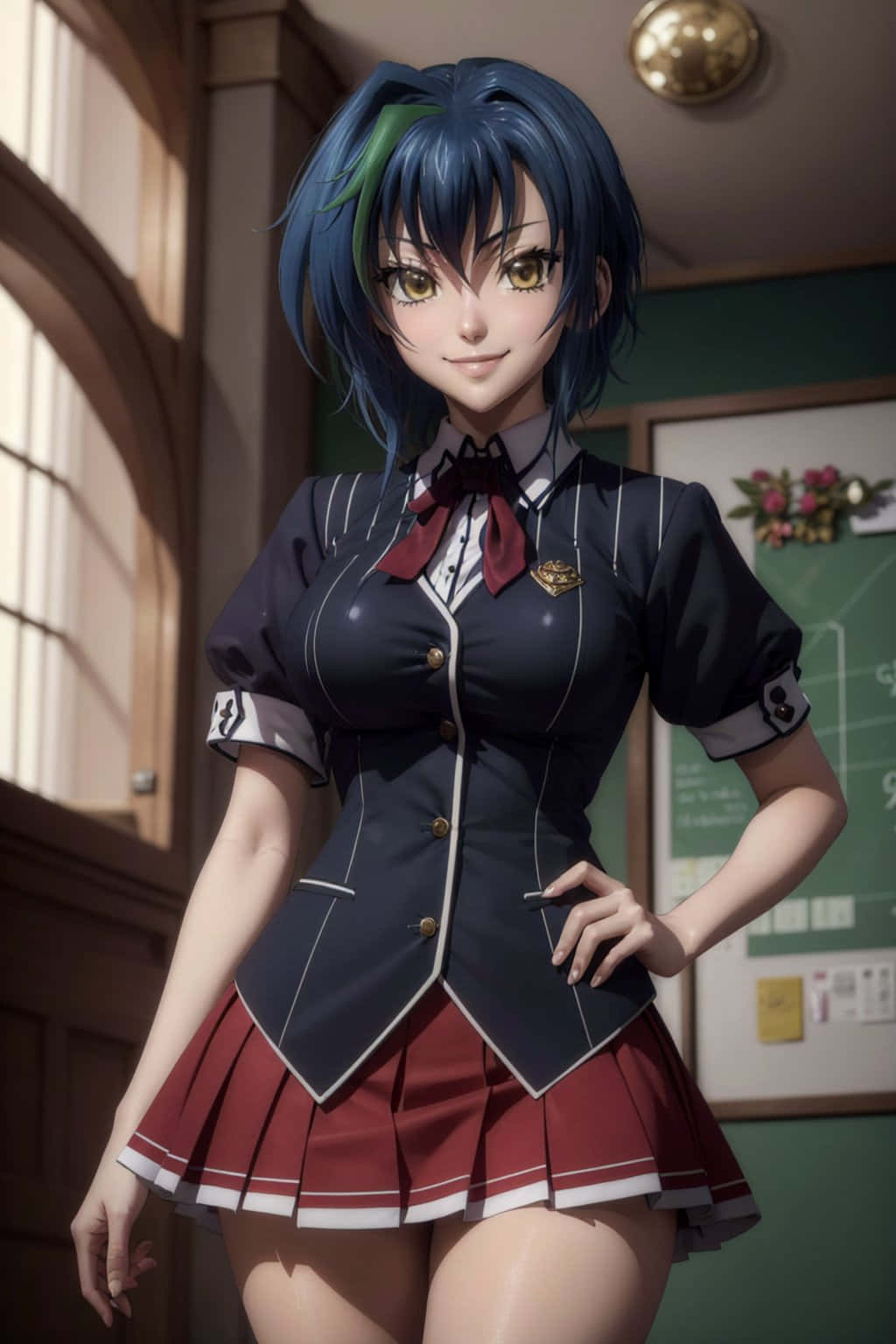 Xenovia Quarta, blue-haired, dark blue and red school uniform, HD Phone Wallpaper