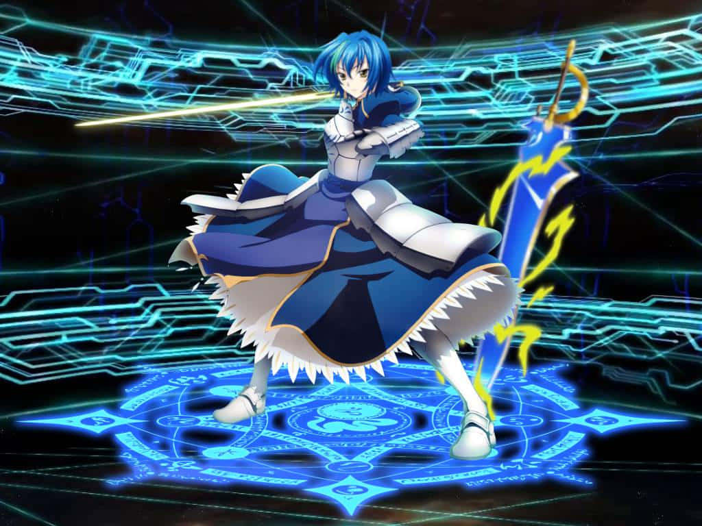 Xenovia Quarta, blue-haired anime girl, blue and white armor, SD Desktop Wallpaper