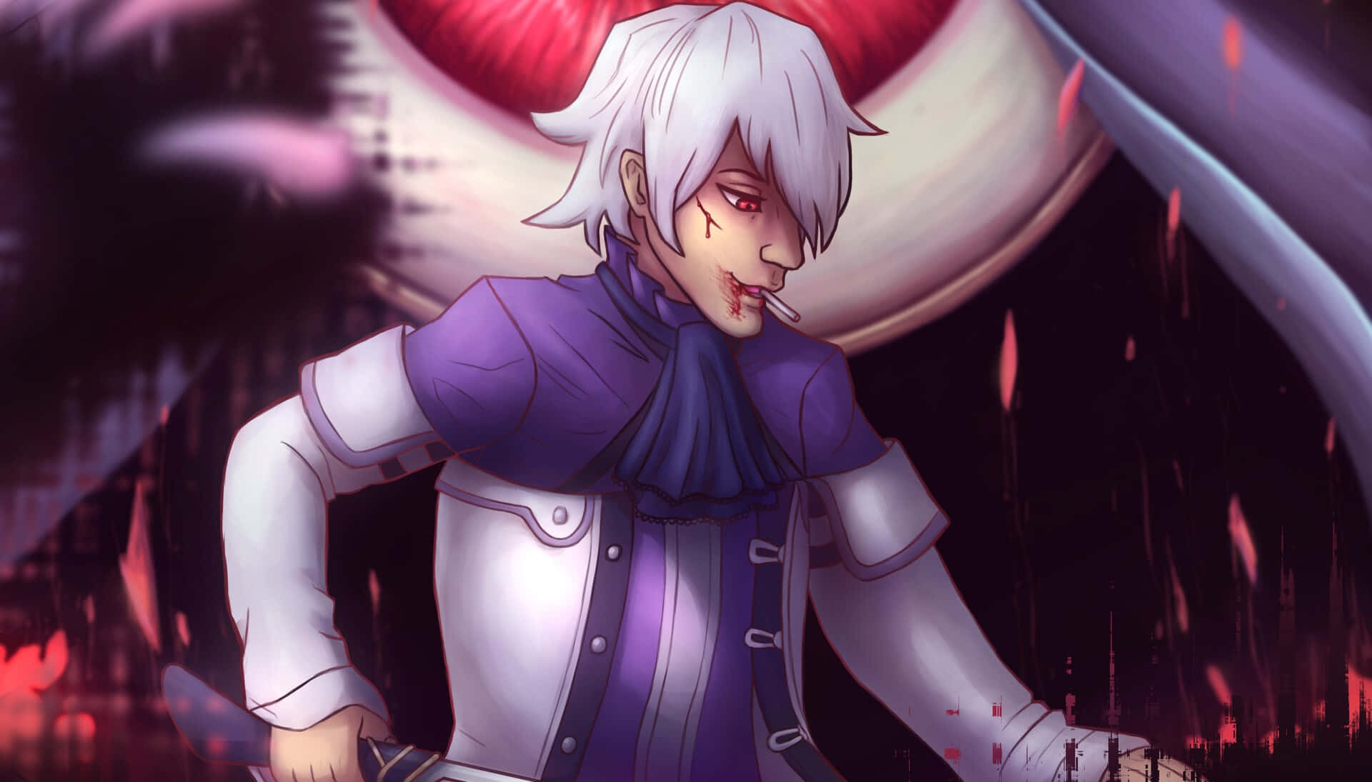 Xerxes Break, white-haired anime character, red eyes, Full HD Desktop Wallpaper