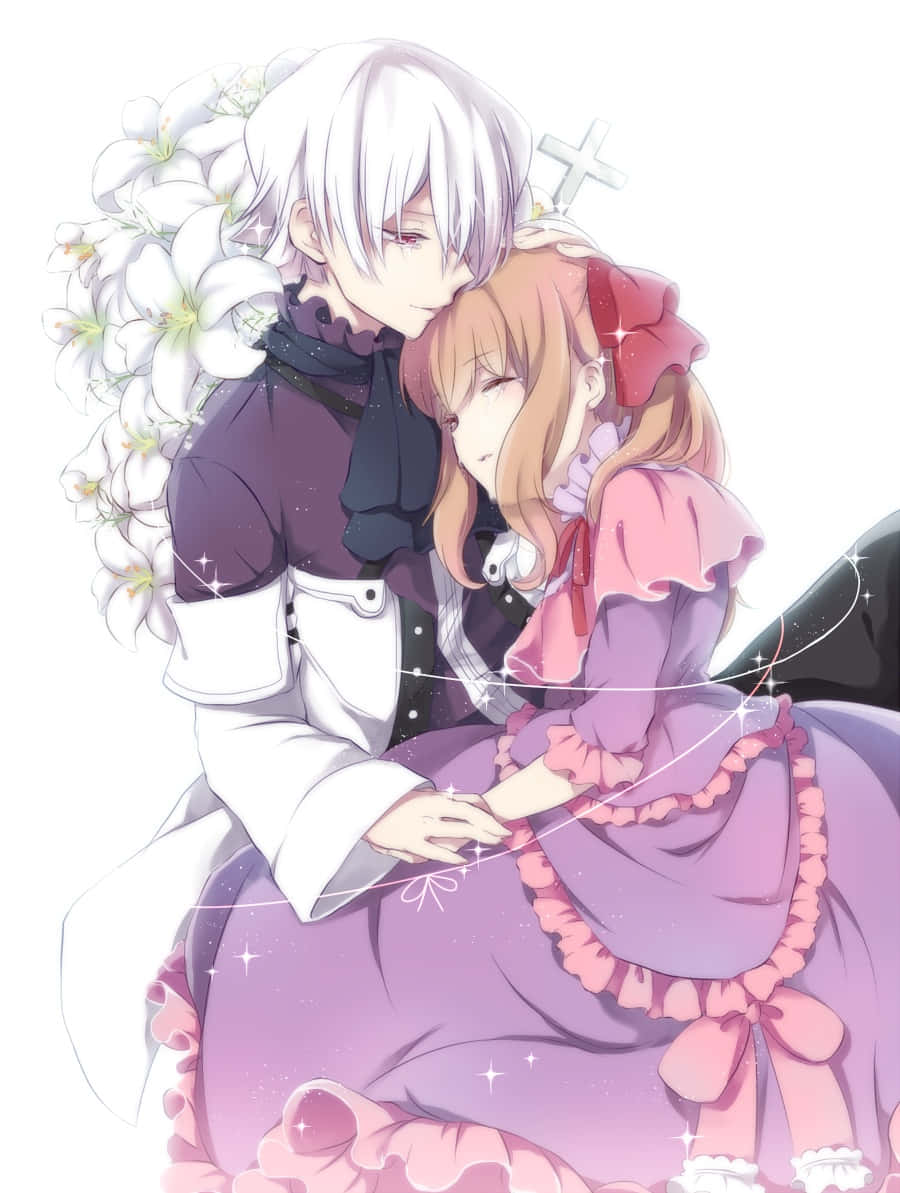 Xerxes Break, anime couple, white lilies, SD Phone Wallpaper