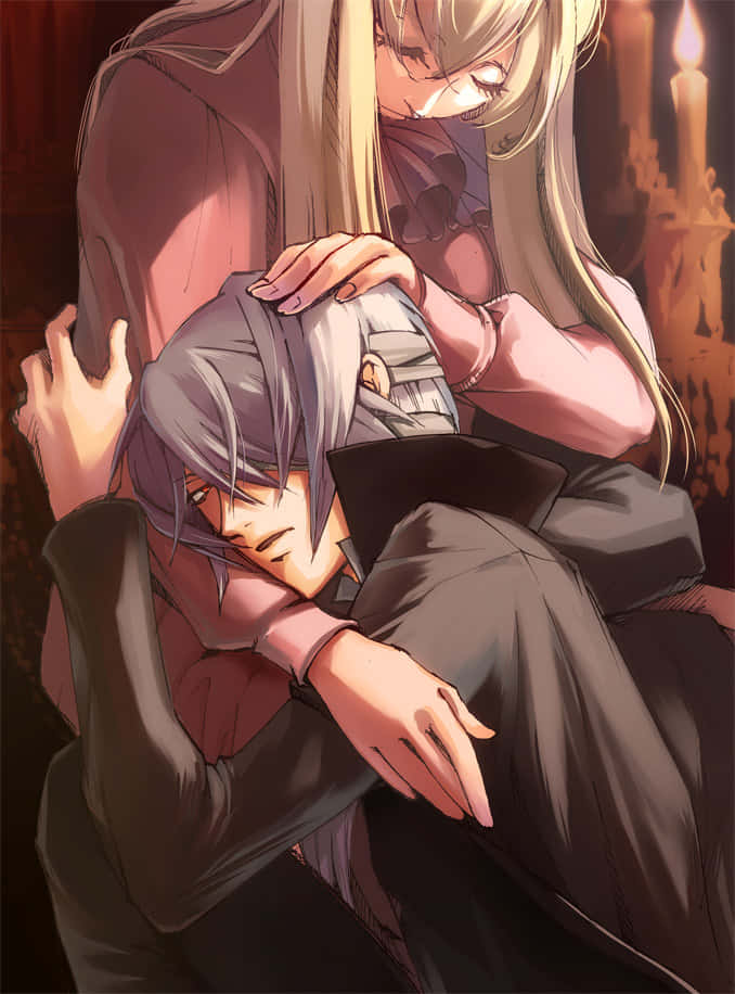 Xerxes Break, blonde woman, silver-haired man, SD Phone Wallpaper