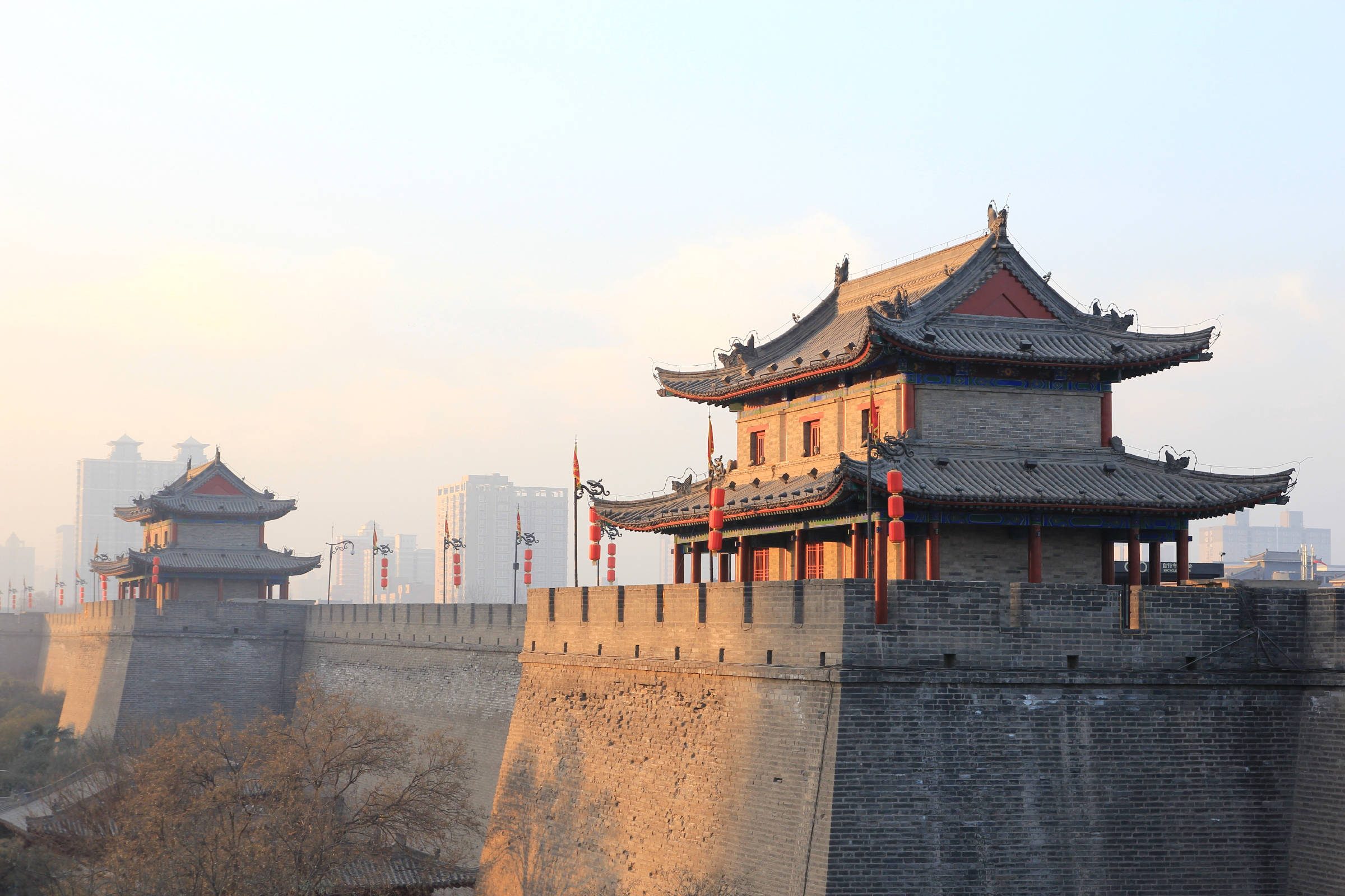 Xian, city walls, traditional towers, Full HD Desktop Wallpaper