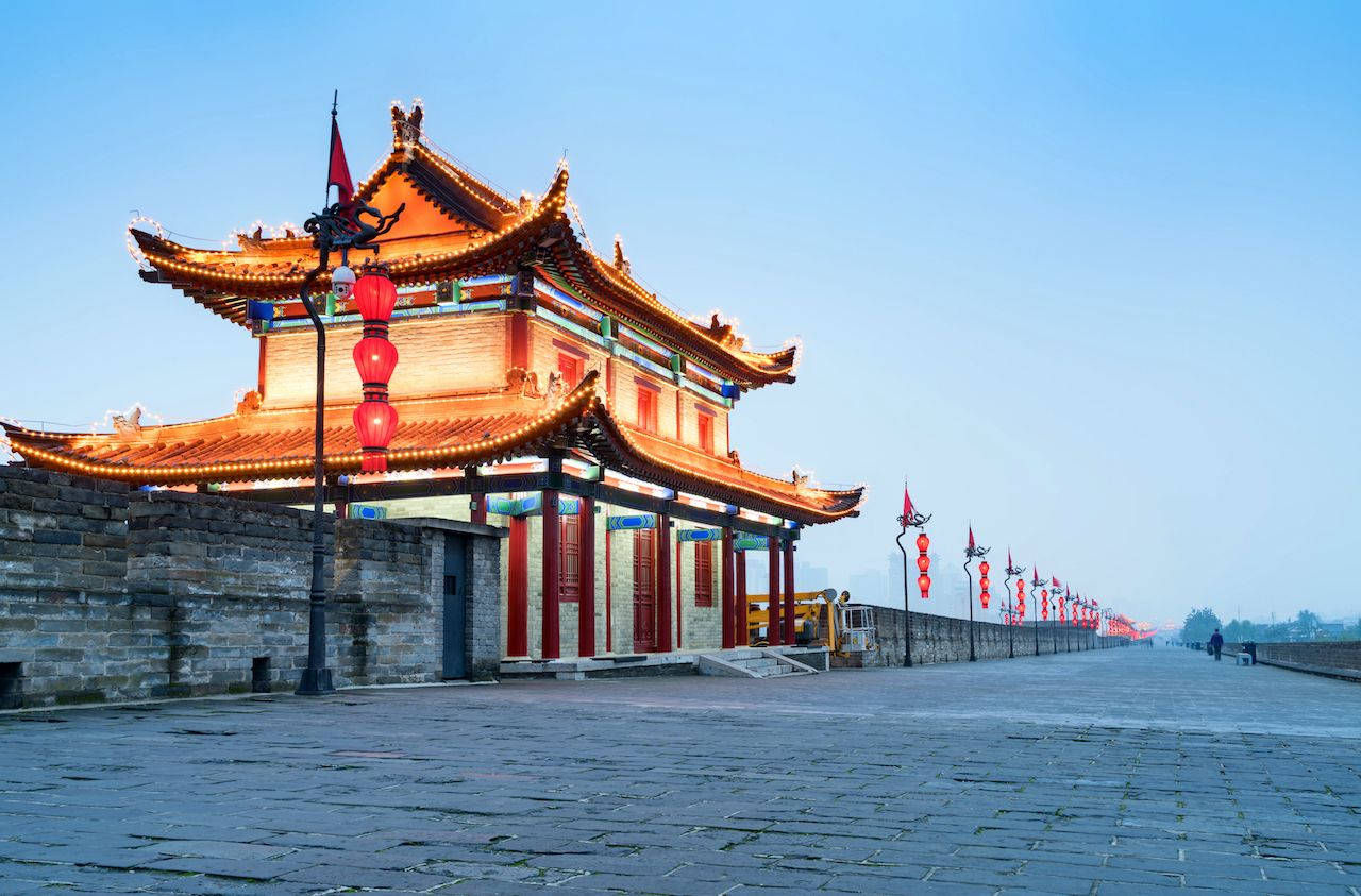 Xian Wall, traditional Chinese gatehouse, ornate tiled roofs, HD Desktop Wallpaper