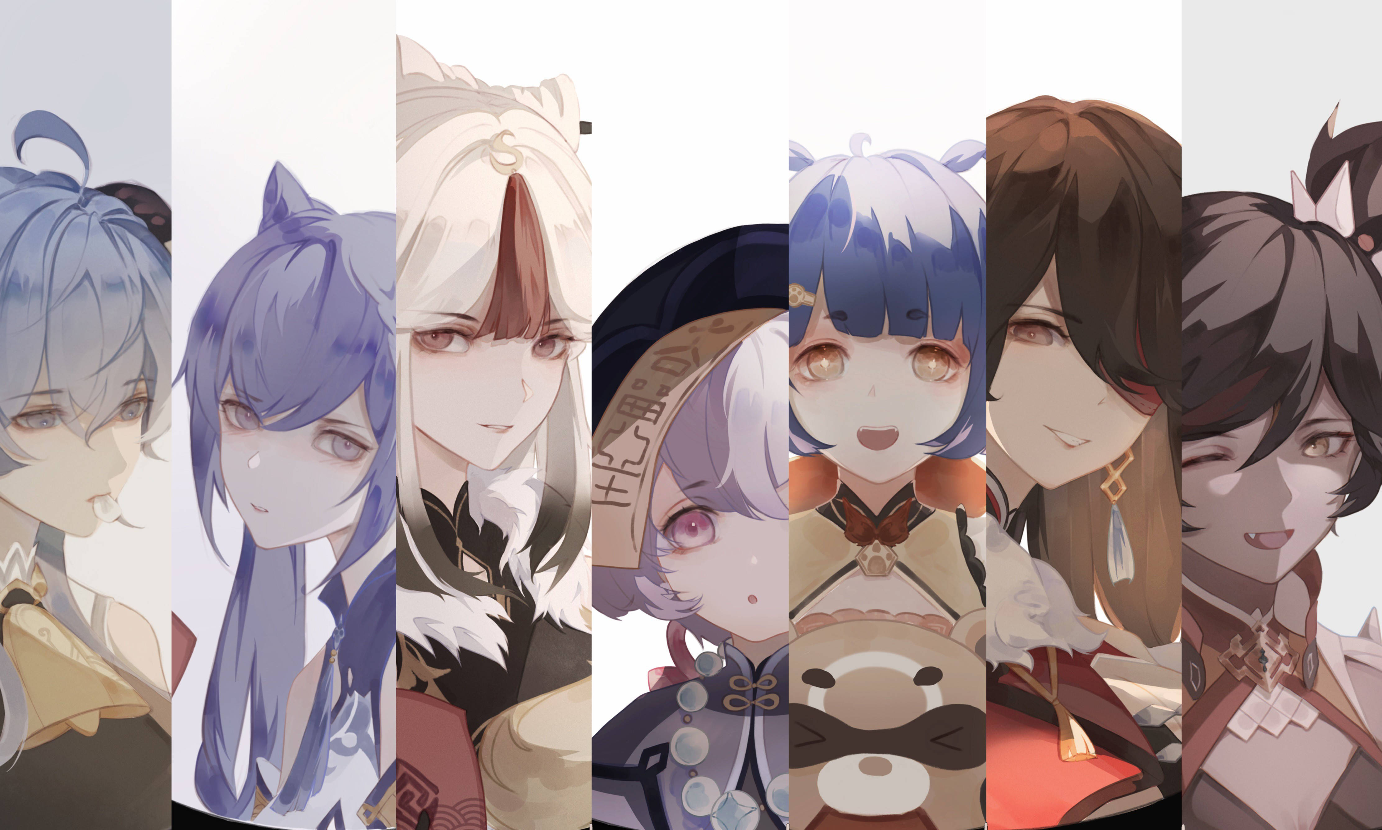 Xiangling, anime characters, vertical panels, 4K Desktop Wallpaper