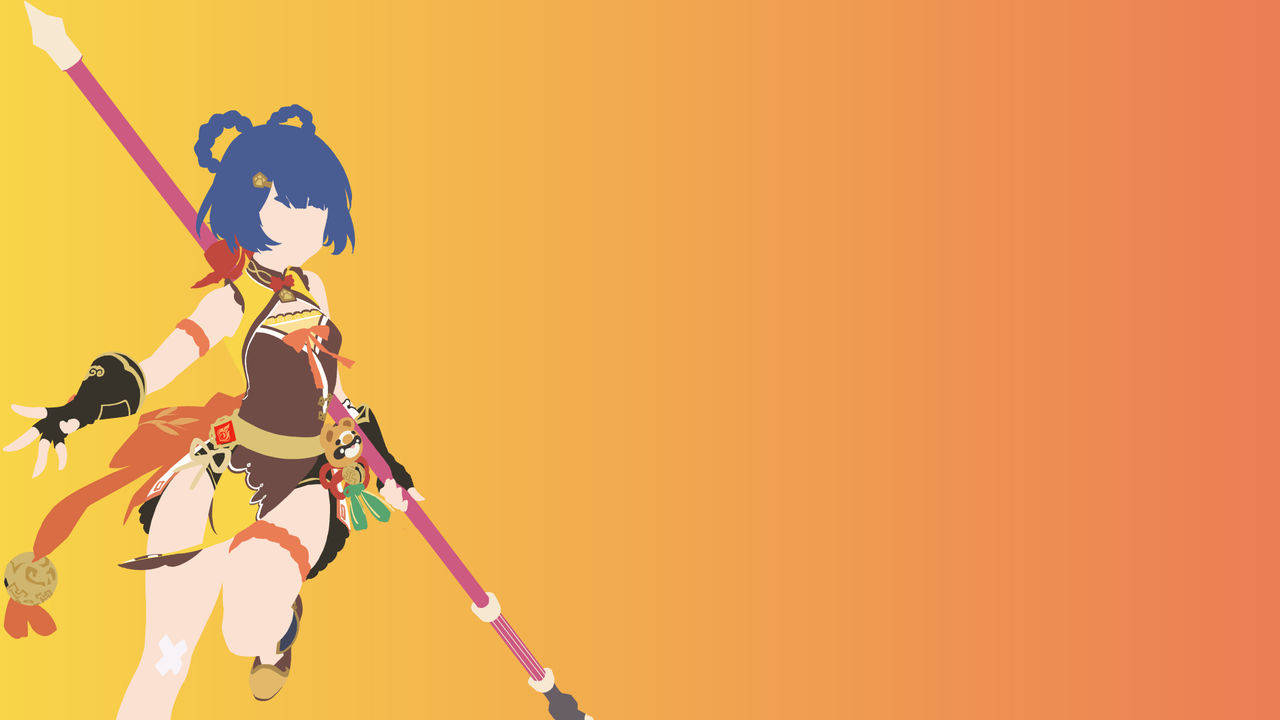 Xiangling, blue hair, pink staff, HD Desktop Wallpaper