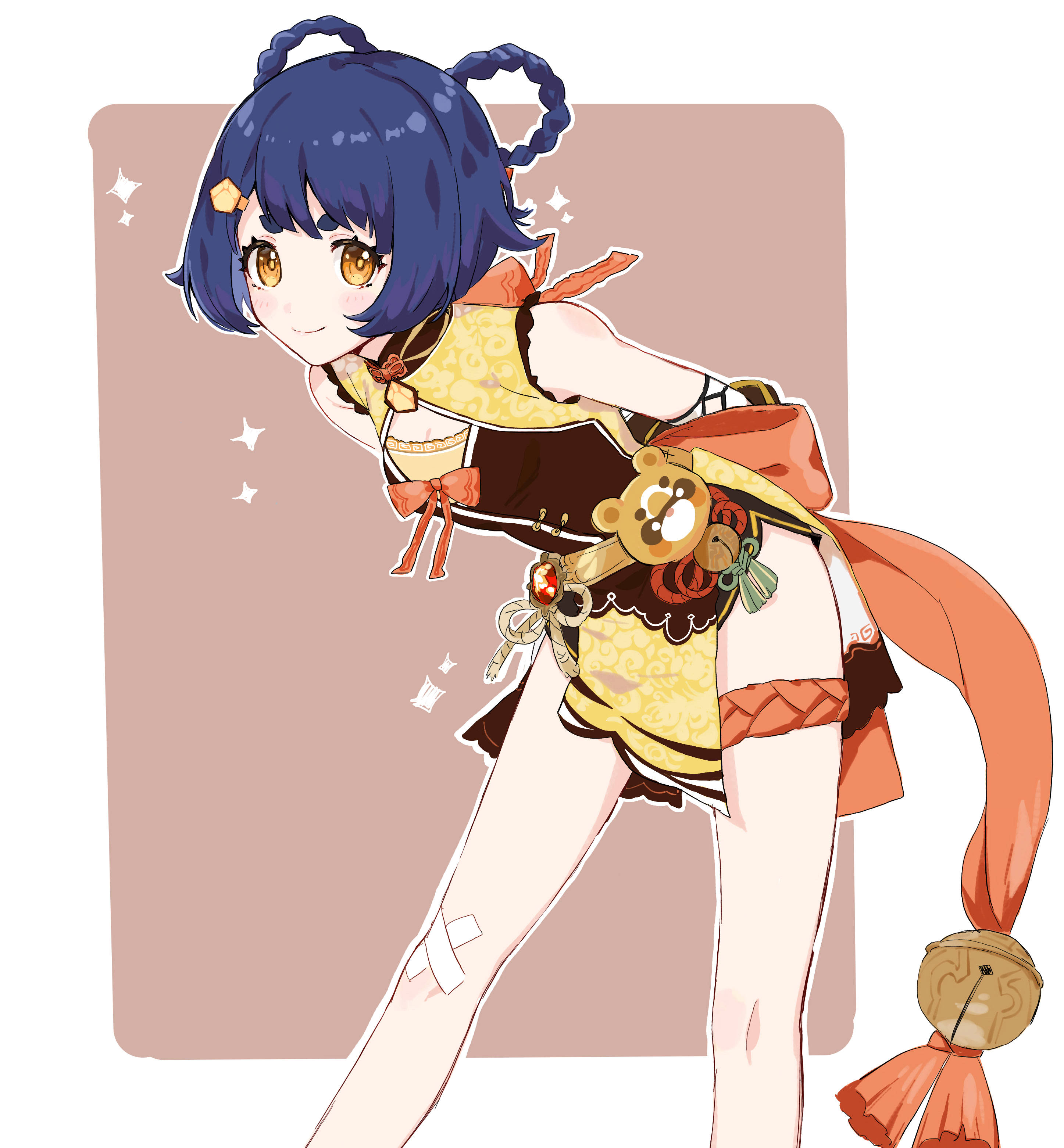 Xiangling, blue hair, golden eyes, 2K Phone Wallpaper