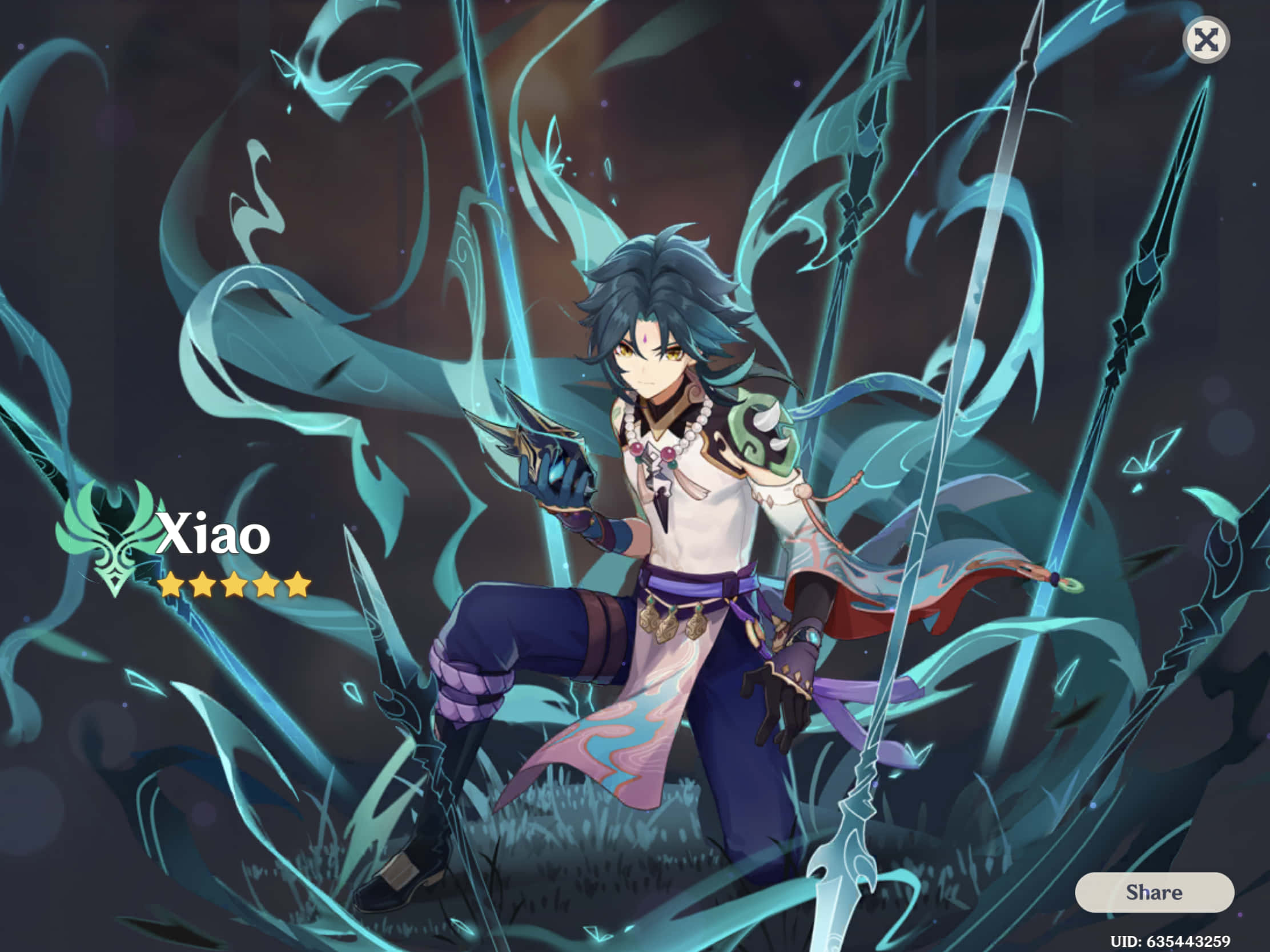 Xiao, glowing cyan blades, swirling energy, Full HD Desktop Wallpaper