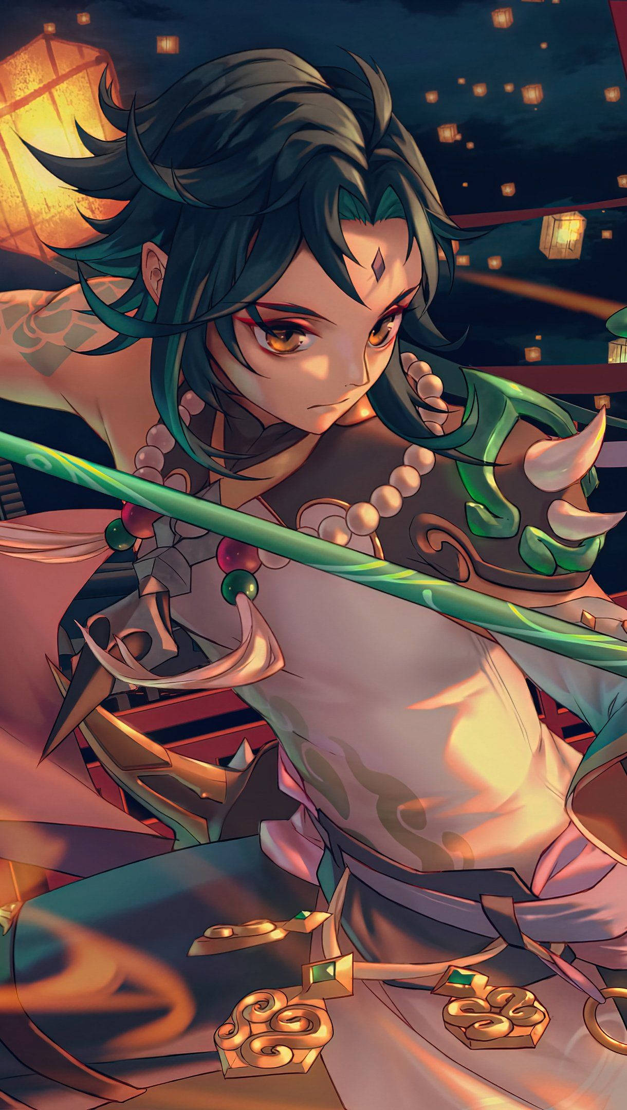 Xiao, polearm weapon, glowing green sword, Full HD Phone Wallpaper