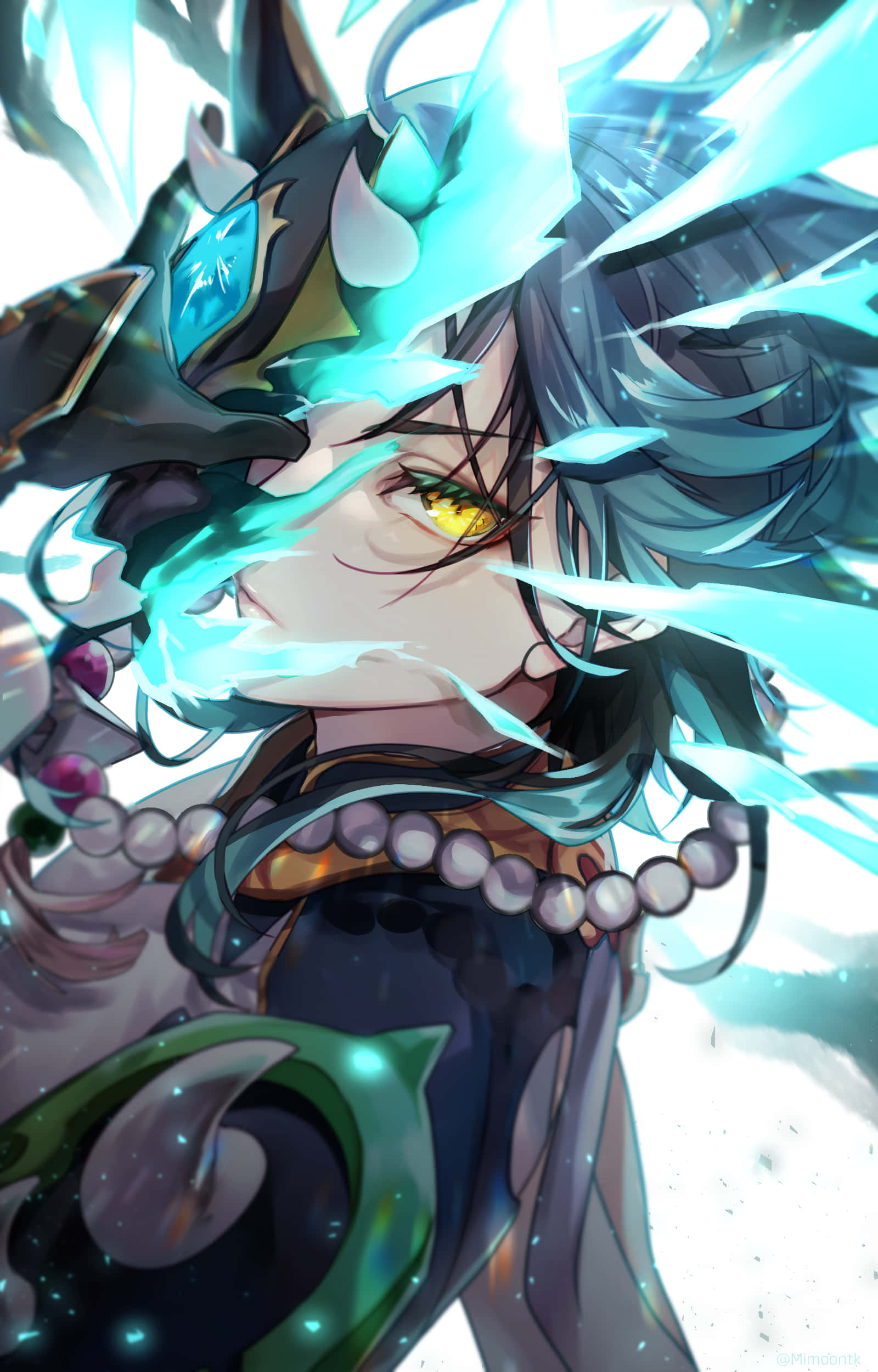 Xiao, glowing cyan energy, golden eyes, Full HD Phone Wallpaper