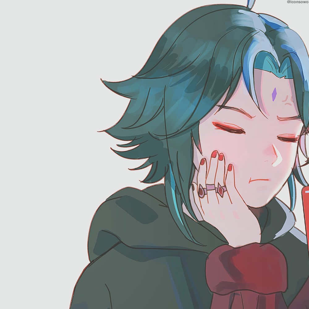 Xiao, teal hair, red nails, SD Desktop Wallpaper