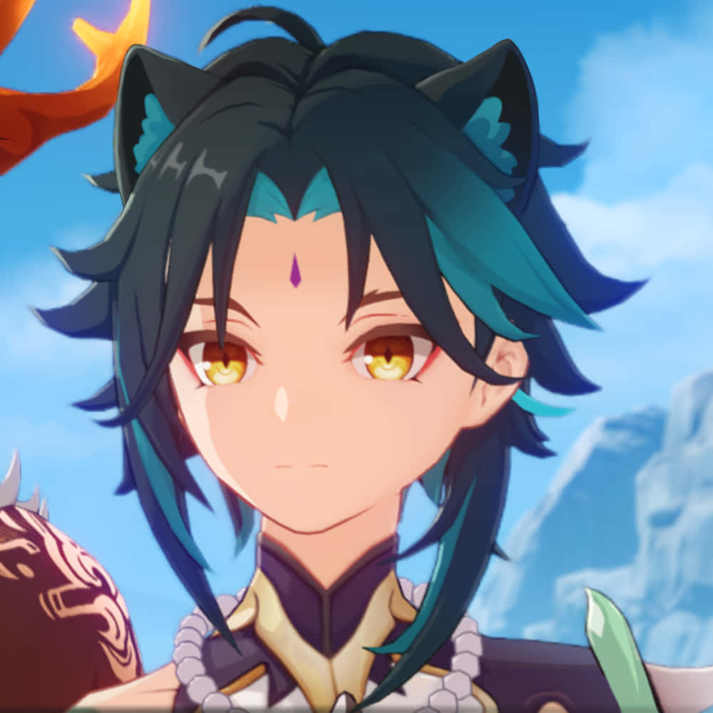Xiao, cat ears, black and teal hair, SD Desktop Wallpaper