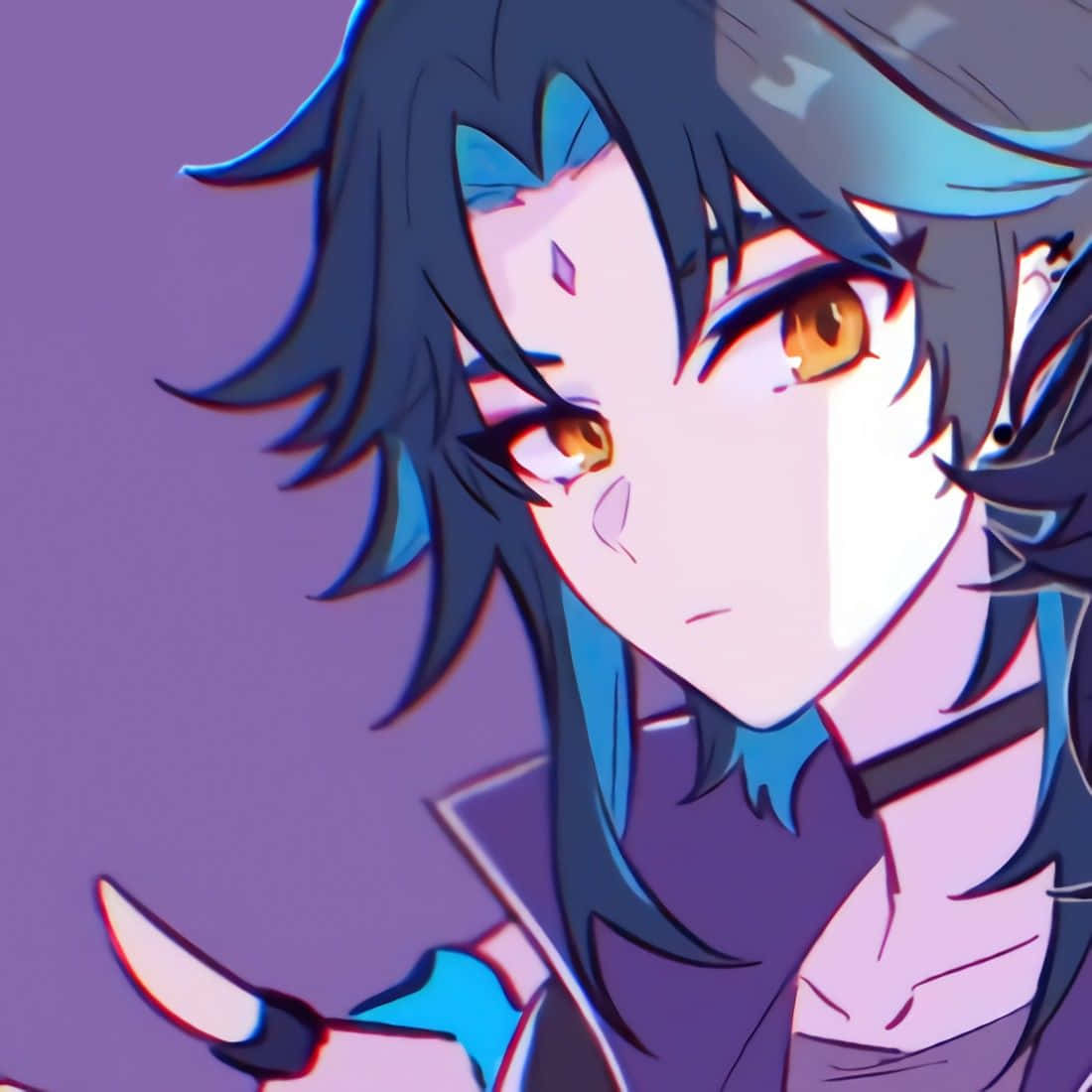 Xiao, dark blue hair, amber eyes, SD Desktop Wallpaper