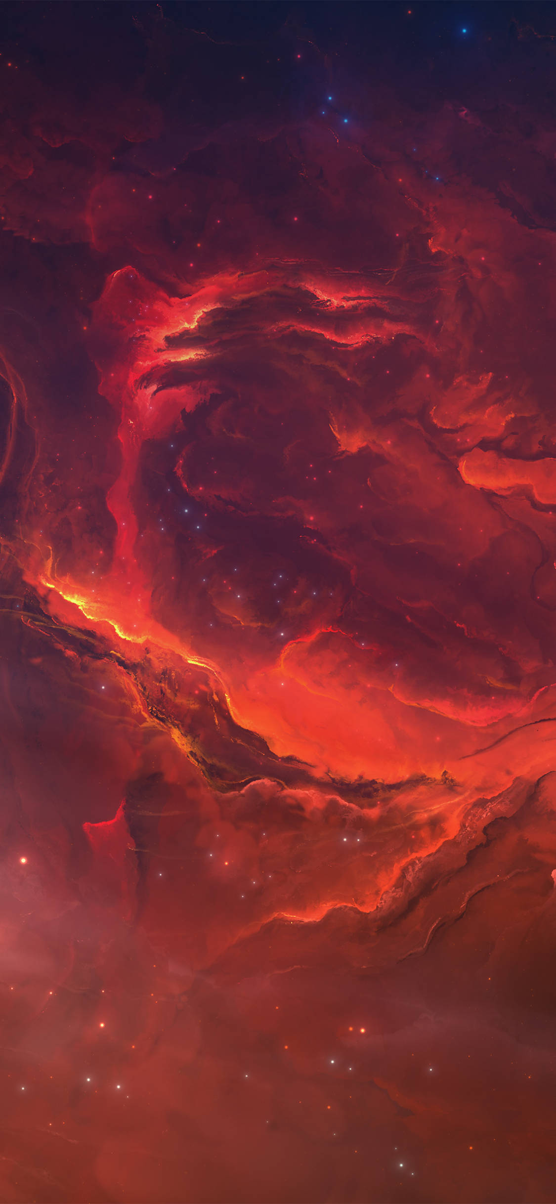 Xiaomi Redmi Note 9, red nebula, glowing cosmic dust, Full HD Phone Wallpaper