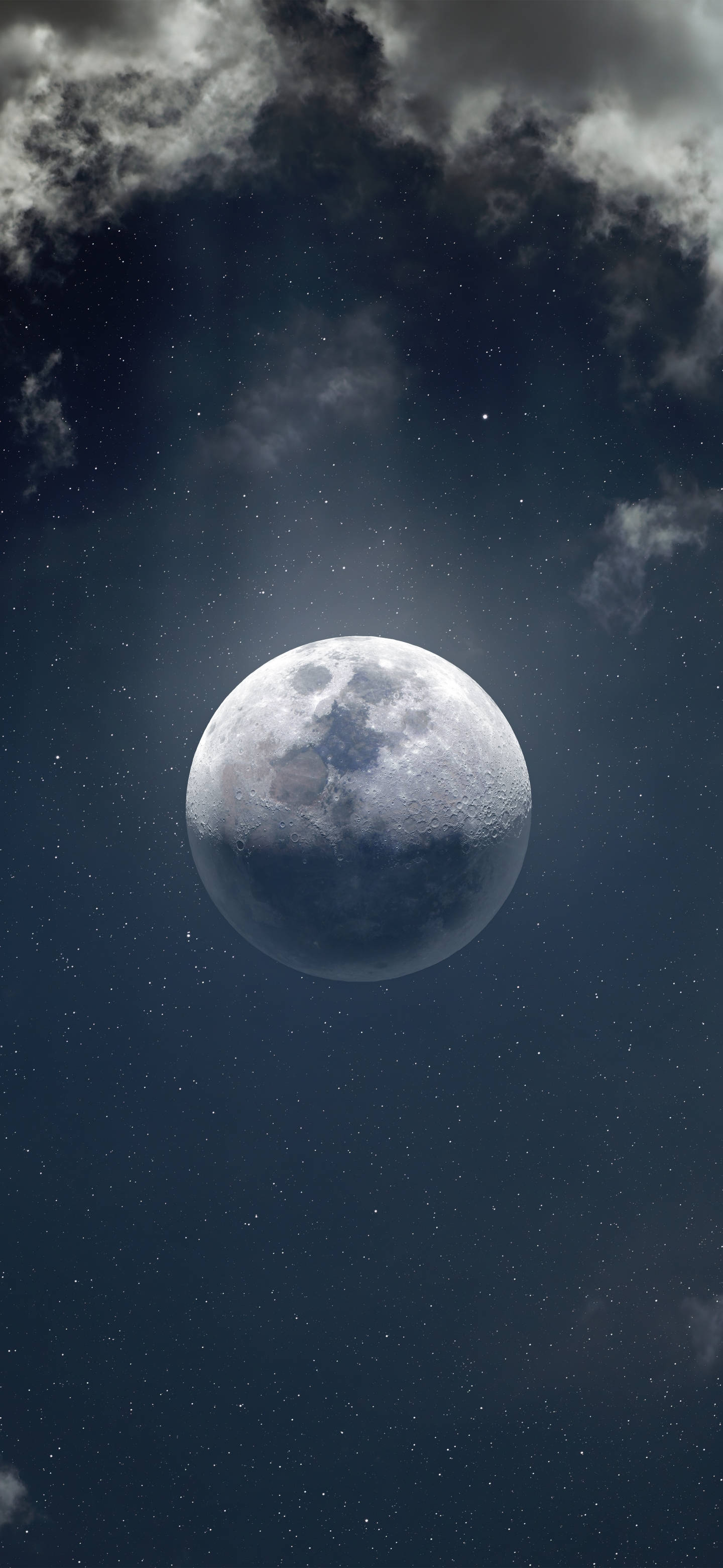 Xiaomi Redmi Note 9, full moon, starry night sky, 2K Phone Wallpaper