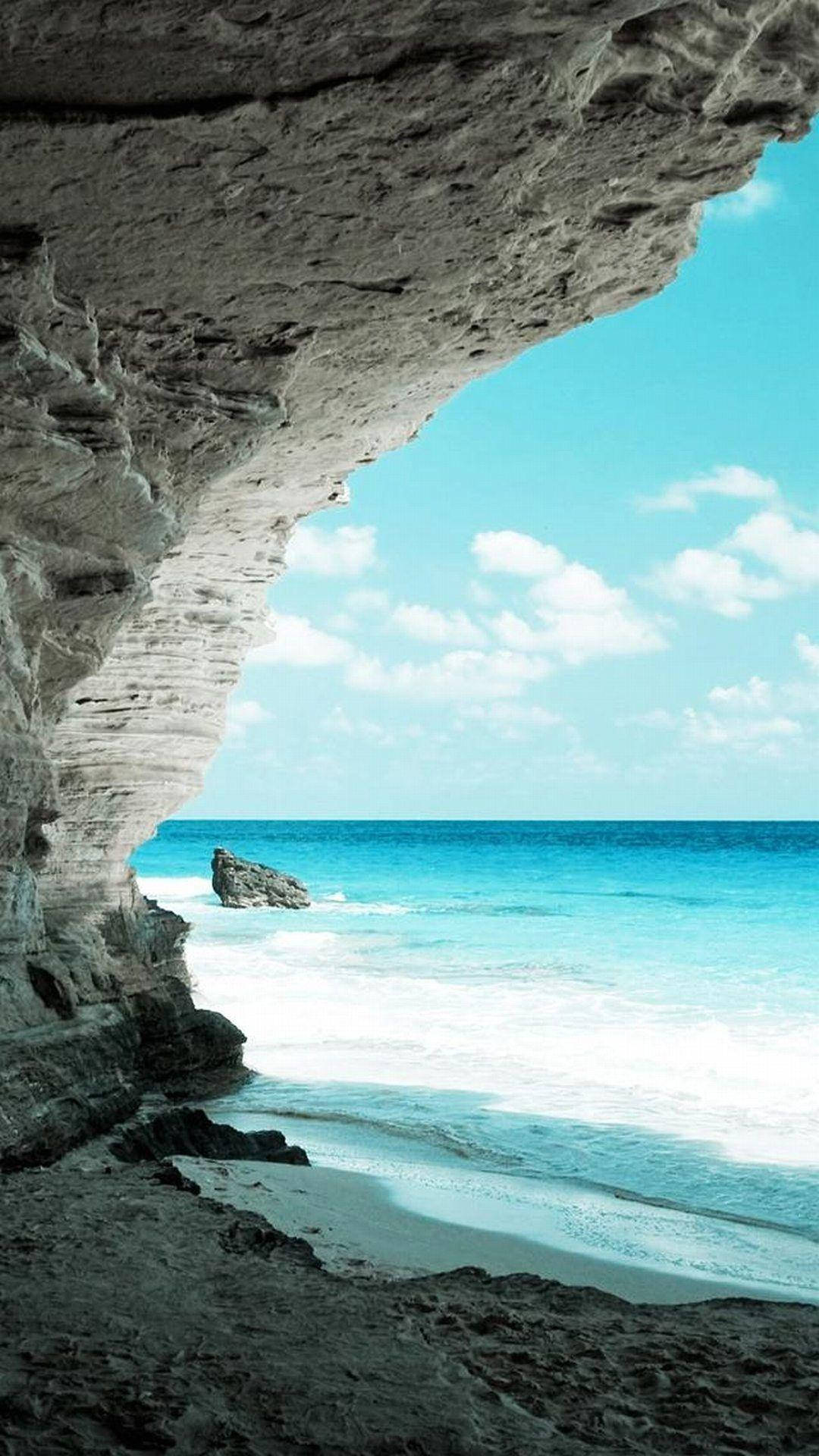 Xiaomi, beach cave, turquoise ocean, Full HD Phone Wallpaper
