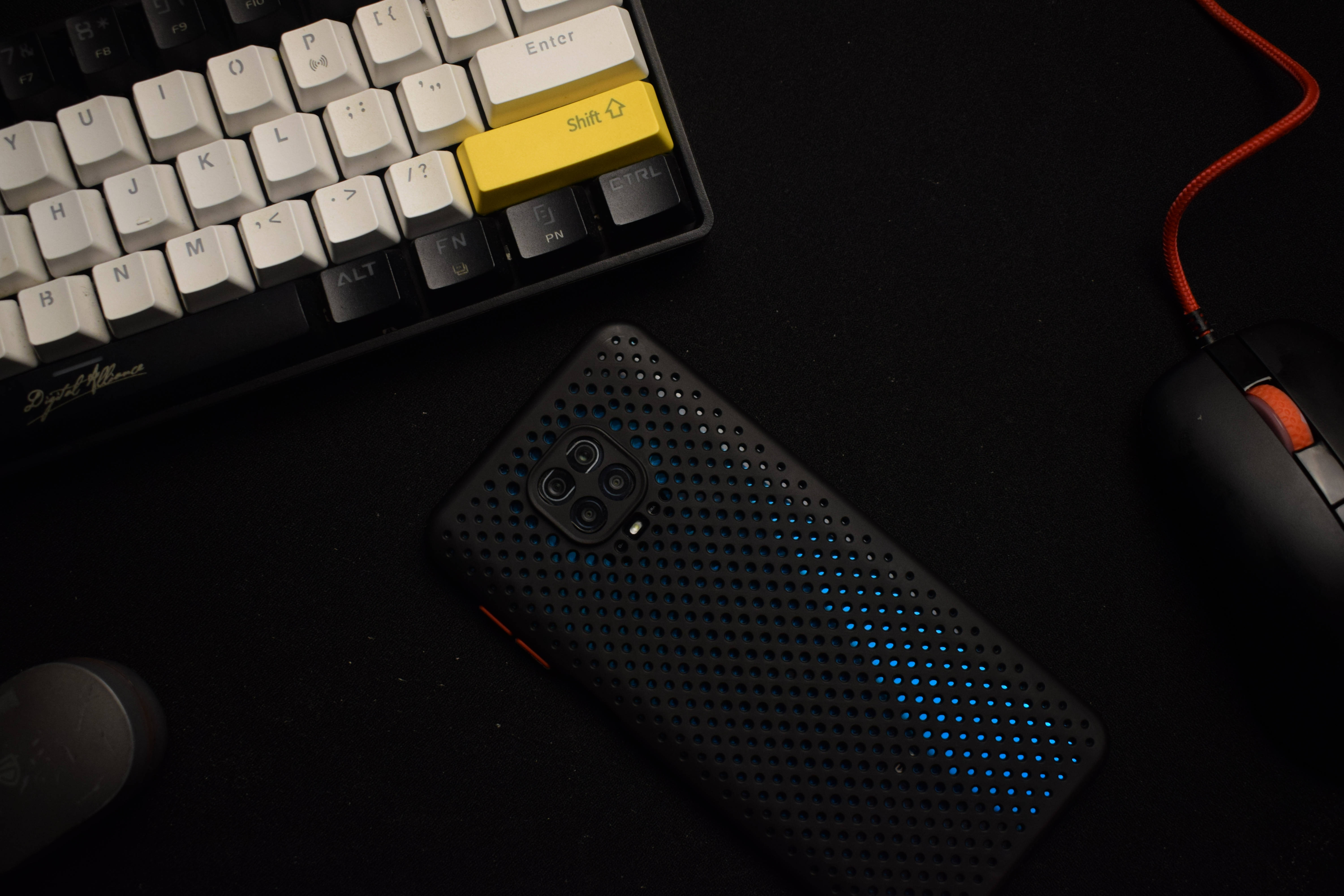 Xiaomi, black phone, blue LED accents, 5K Desktop Wallpaper