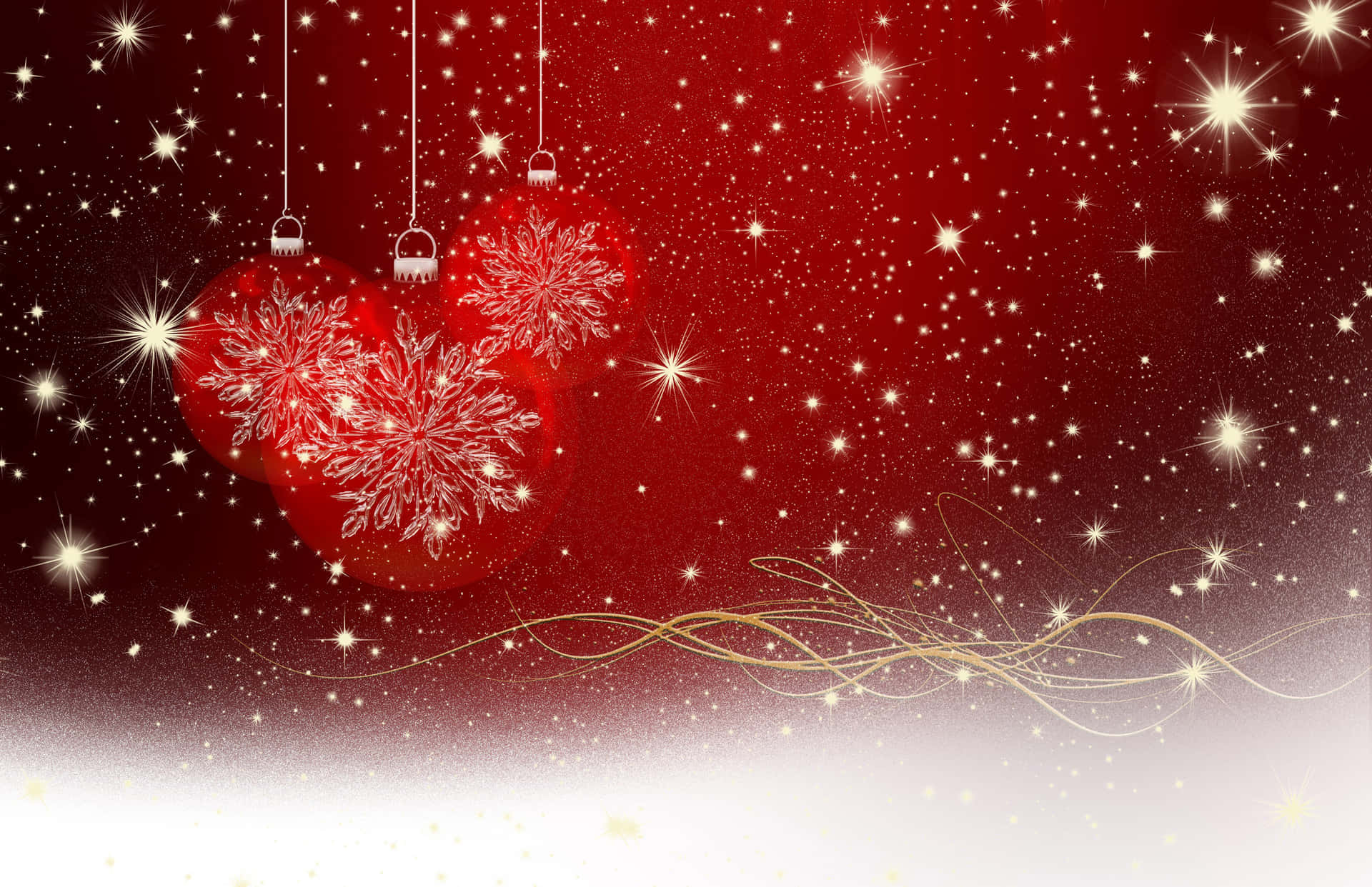 red ornaments, white snowflake designs, sparkling red background, Full HD Desktop Wallpaper