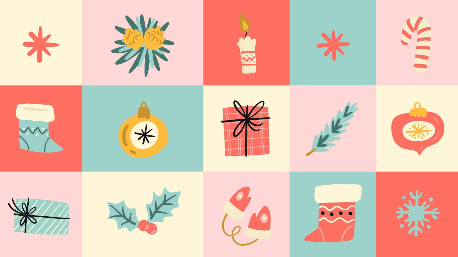 festive christmas pattern, colorful Christmas icons, stockings, Full HD Desktop Wallpaper