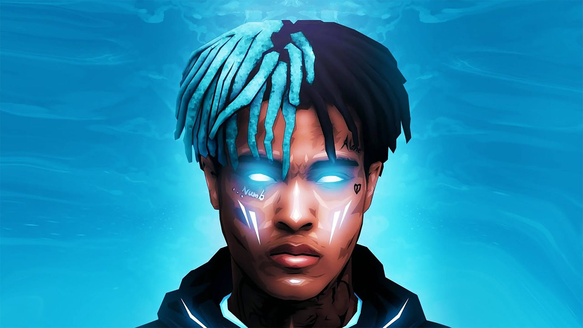 XX Tentacion, blue neon eyes, blue-tinted dreadlocks, Full HD Desktop Wallpaper