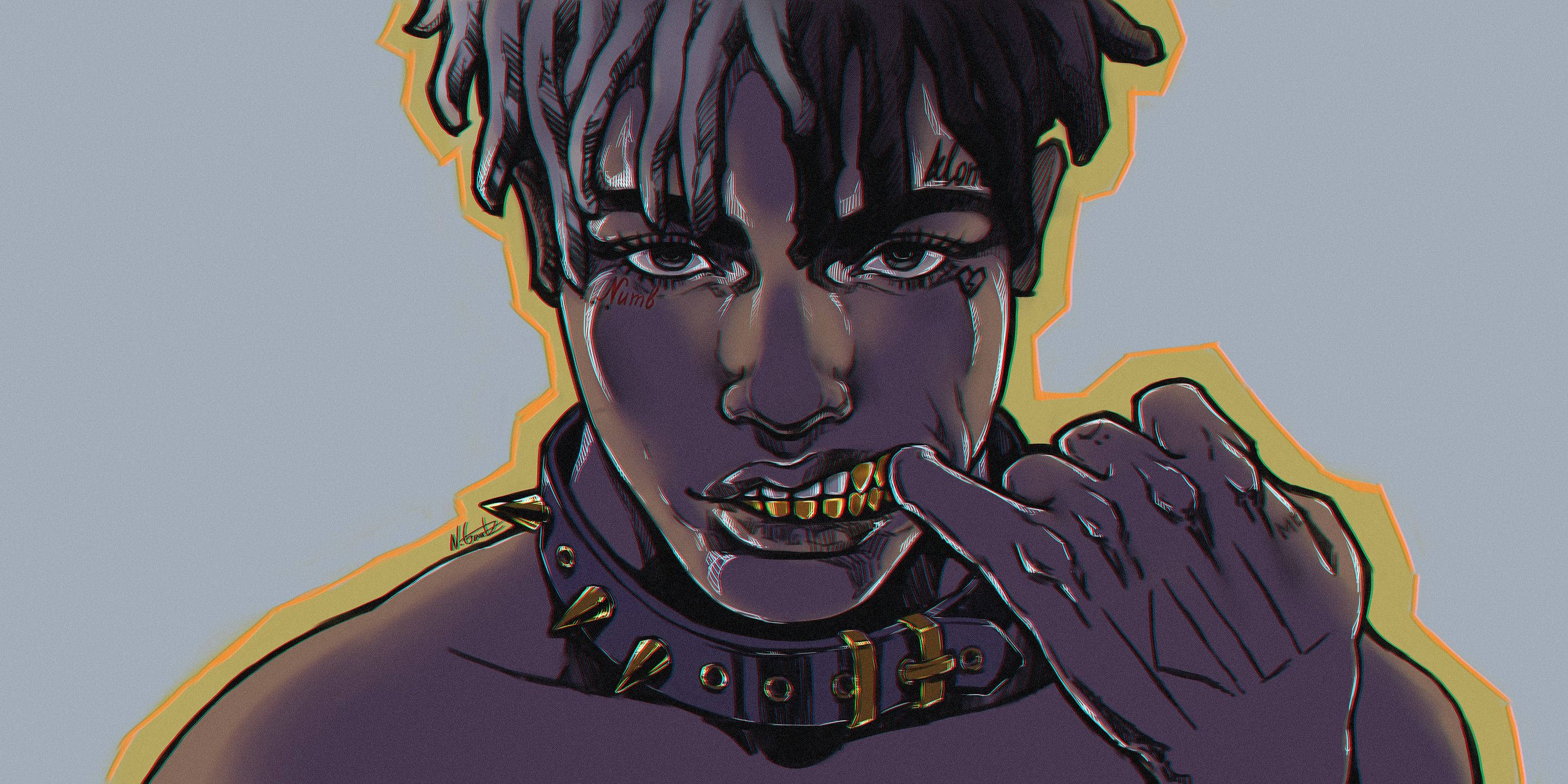 XX Tentacion, gold grillz, spiked collar, 2K Desktop Wallpaper