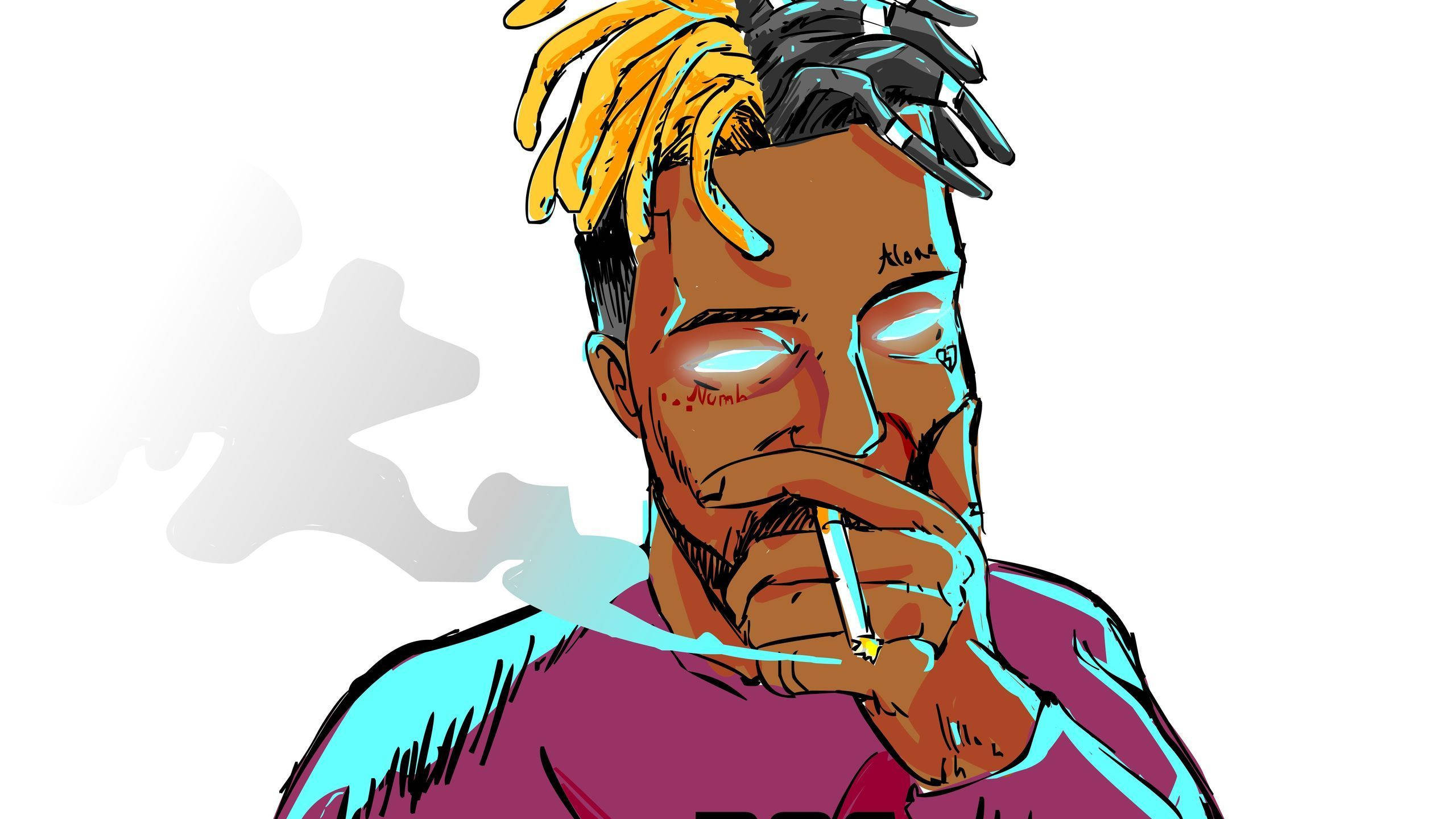 XX Tentacion, yellow and black dreadlocks, cigarette, 2K Desktop Wallpaper