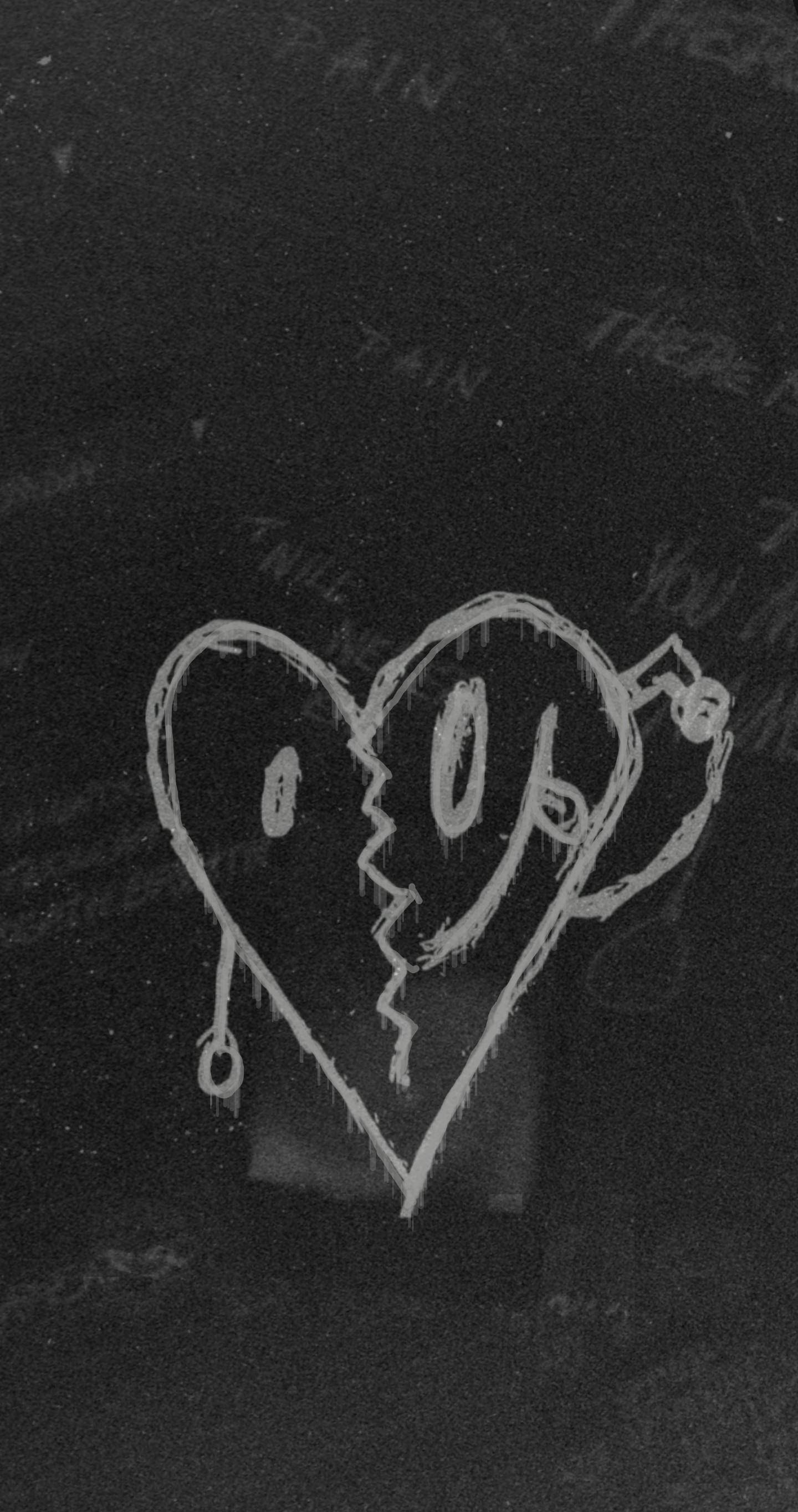 XX Tentacion, broken heart, chalk-drawn, 2K Phone Wallpaper