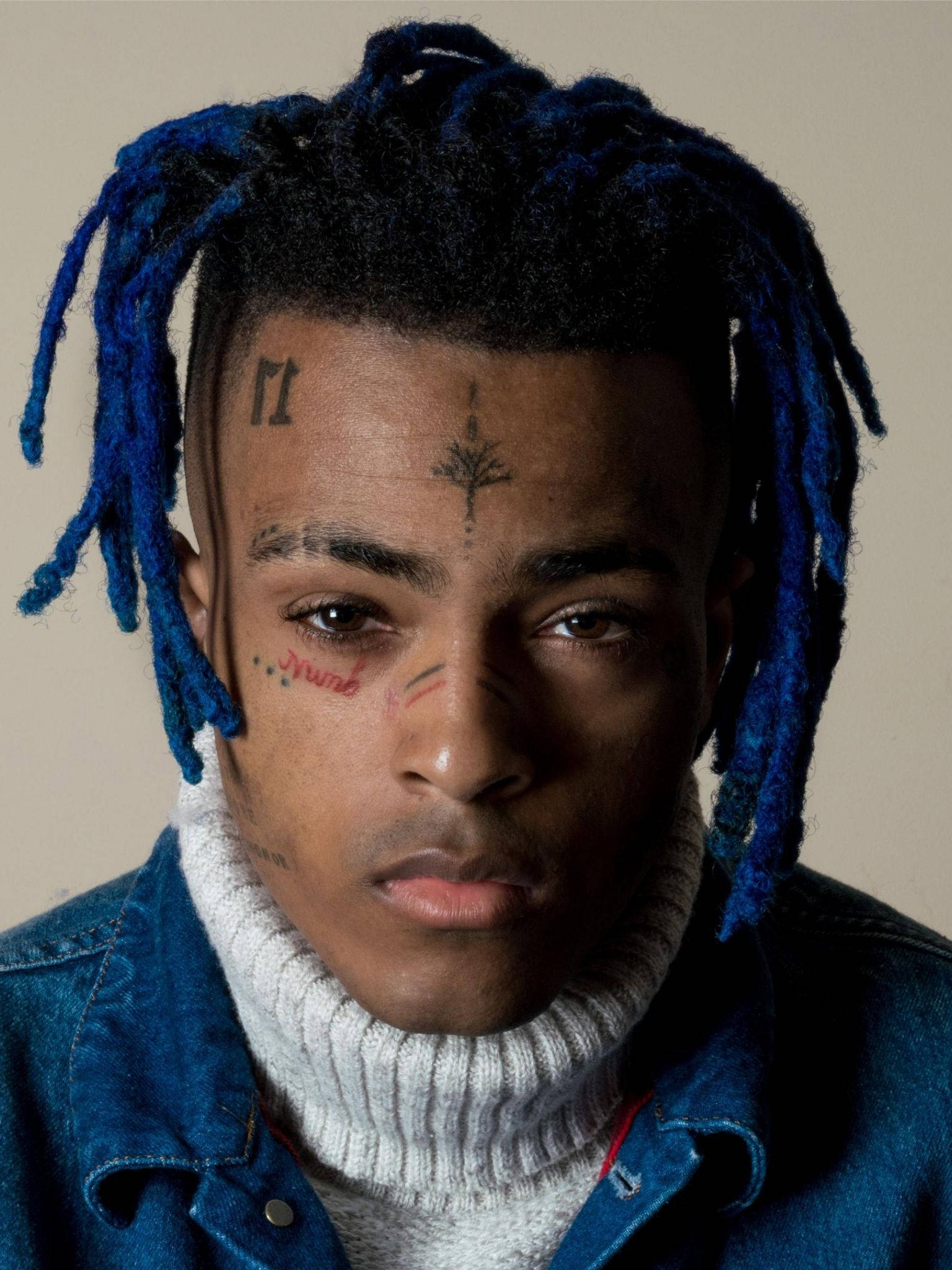 XX Tentacion, vibrant blue dreadlocks, facial tattoos, Full HD Phone Wallpaper