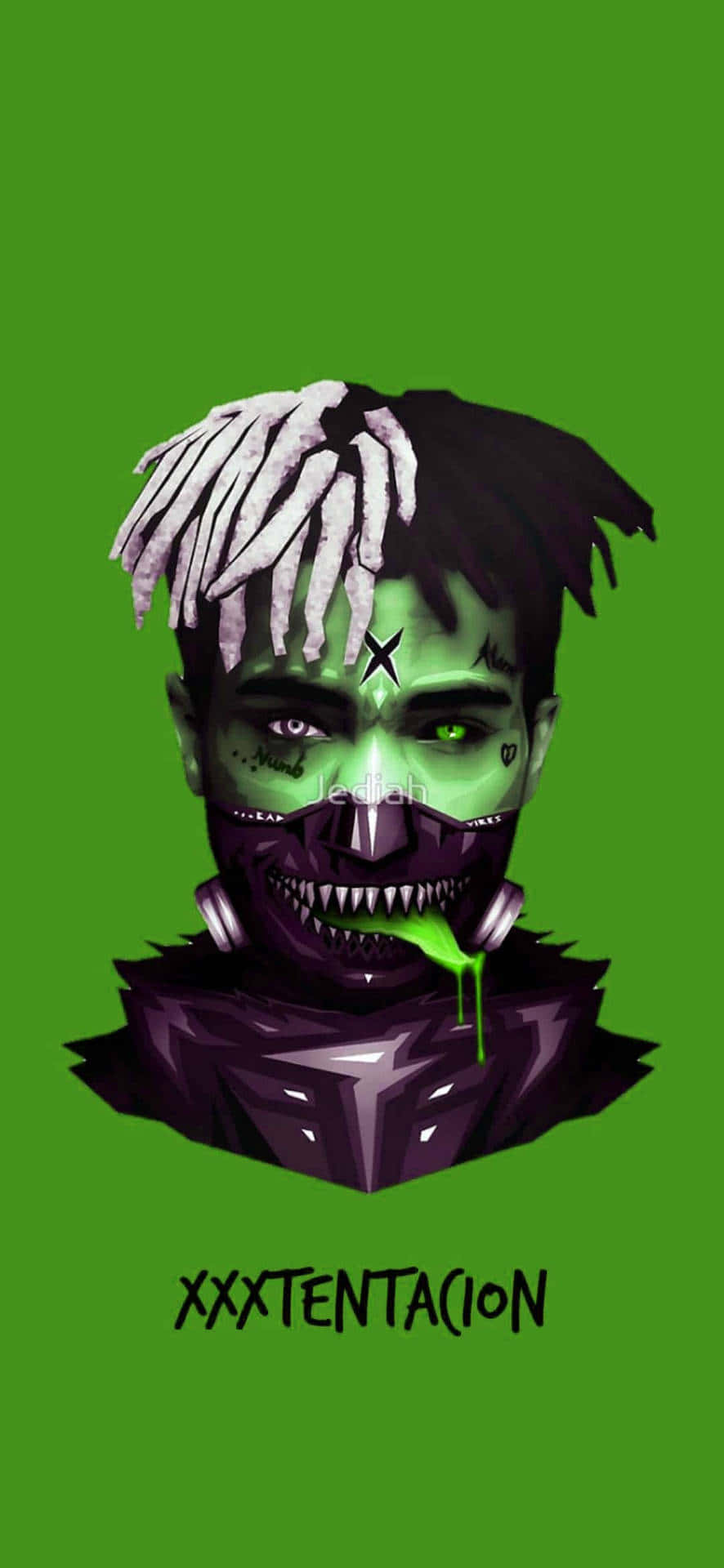 XXXTENTACION, glowing green skin, dreadlocks, Full HD Phone Wallpaper