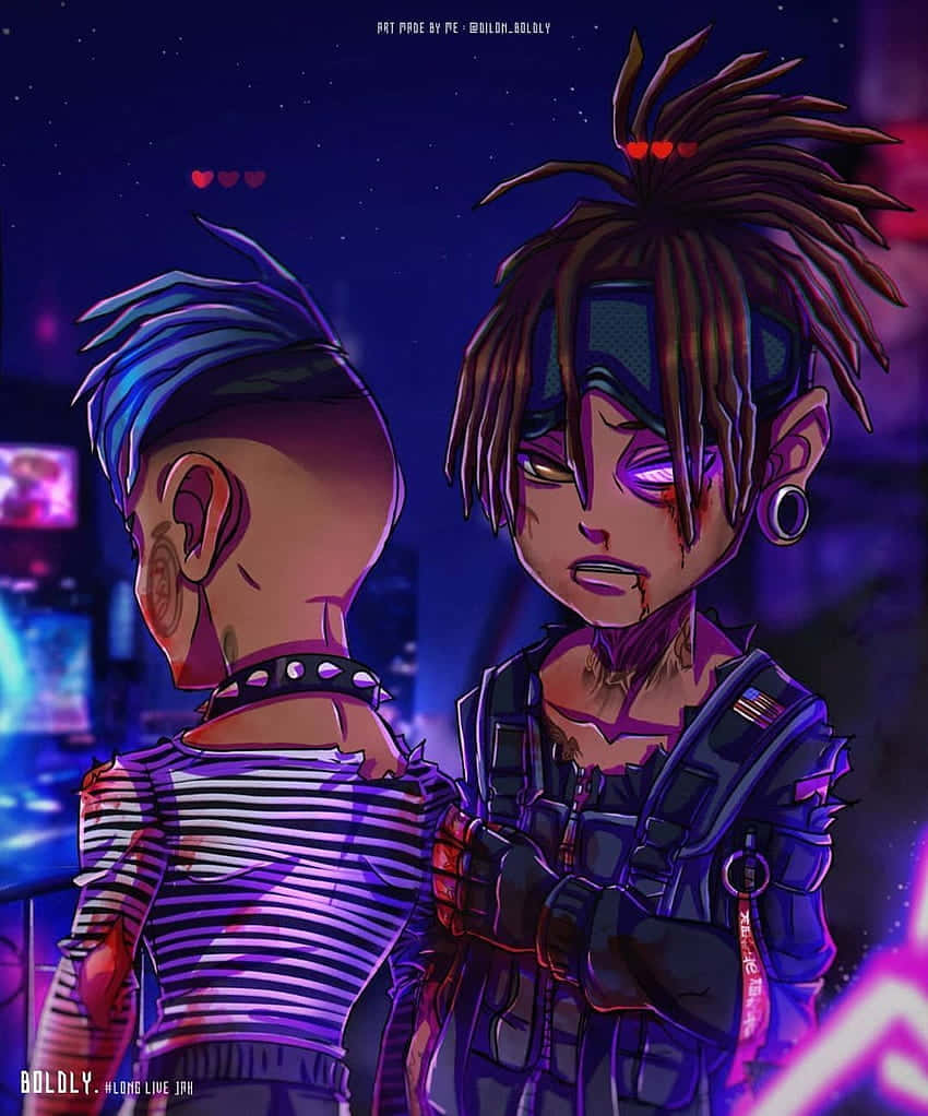 Xxxtentacion, anime characters, spiky hair, SD Phone Wallpaper