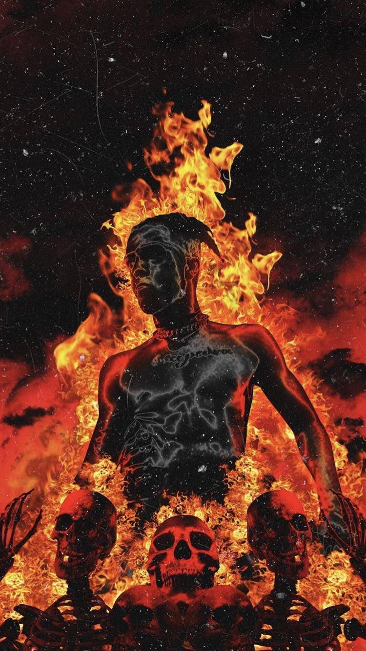 flaming skeletal figure, hellfire, skulls, HD Phone Wallpaper